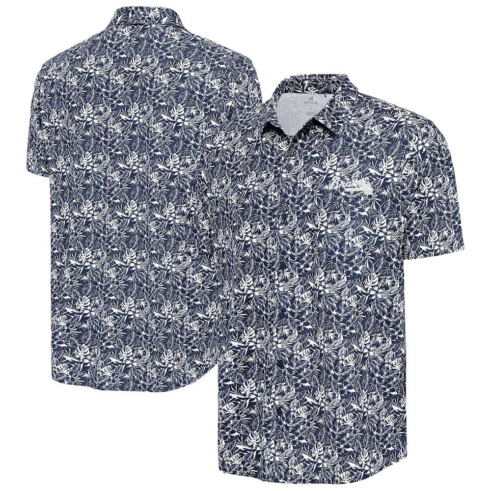 Men's Antigua Navy Atlanta Braves Resort Button-Up Shirt, Size: Medium, Blue Product Image