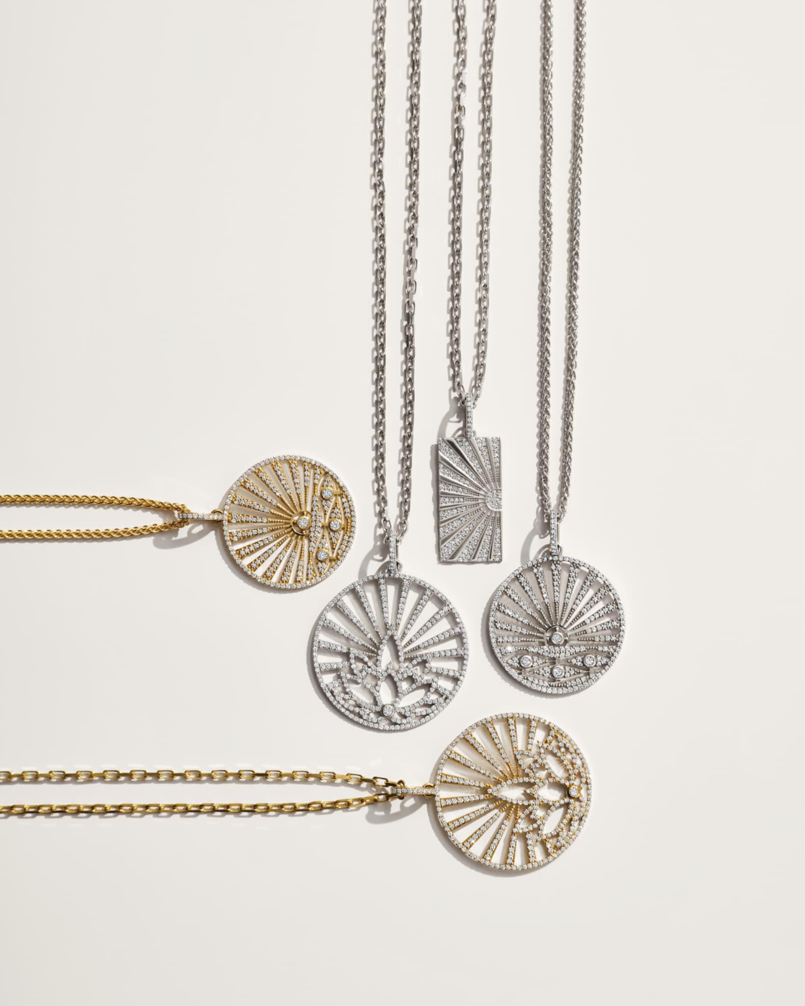 Sterling Silver Diamond Sunrise Pendant Necklace Product Image