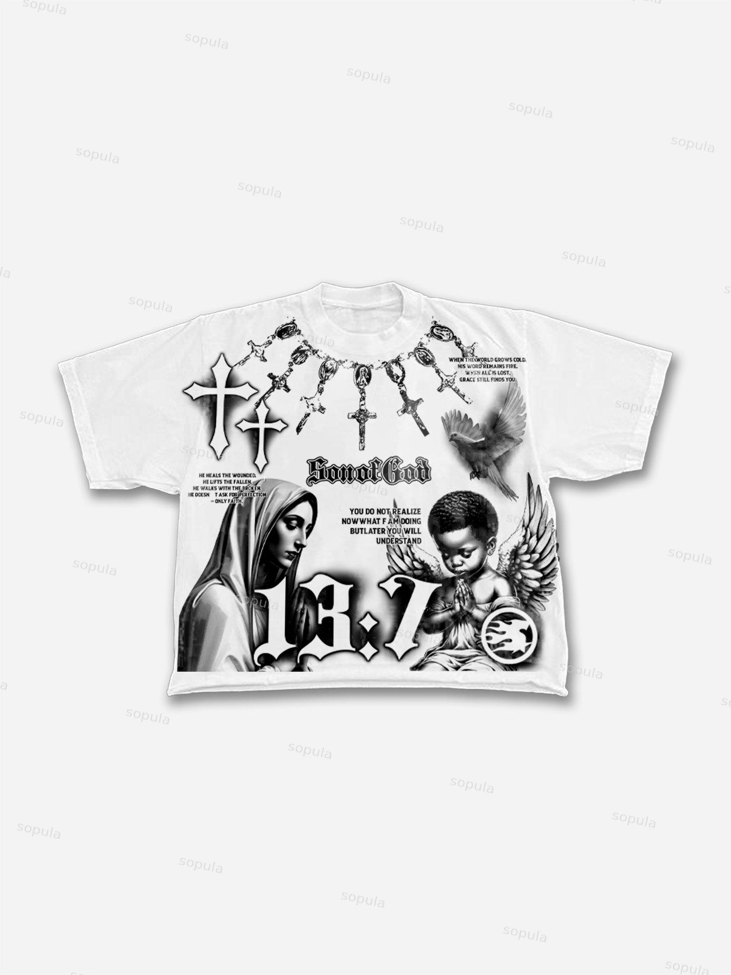Son Of God Virgin Bible Y2k Vintage Graffiti Graphic Cropped T-shirt Product Image