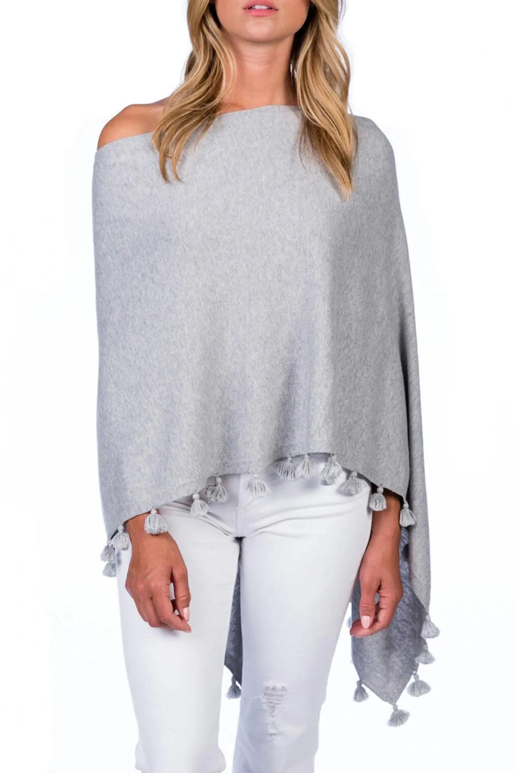 Cashmere Blend Tassel Trim Topper Poncho Product Image