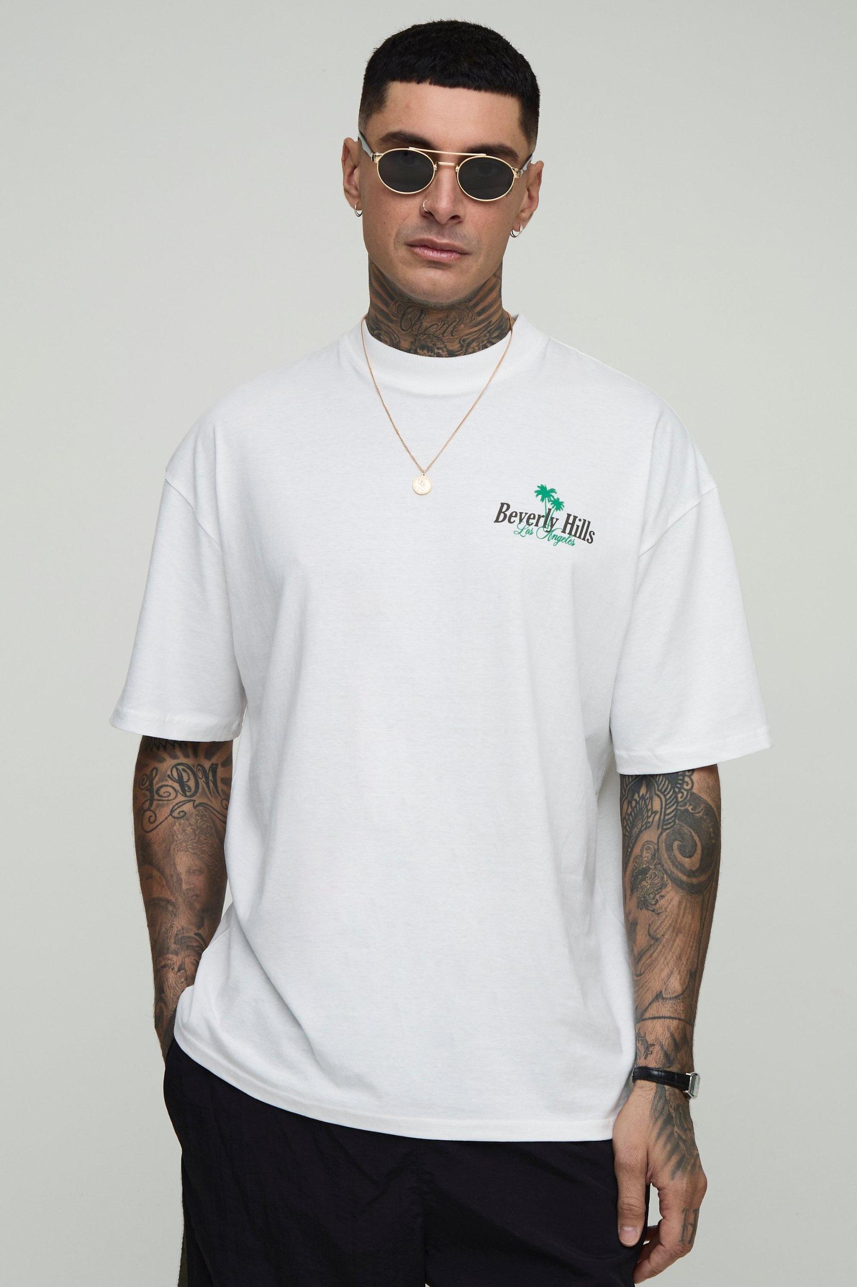 Tall Oversized Beverly Hills Courtside Palm Printed T-Shirt | boohooMAN USA Product Image