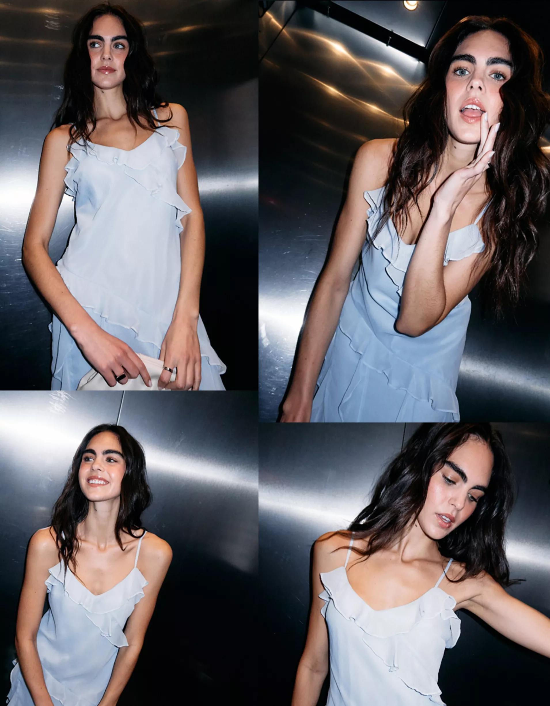 AE Asymmetrical Ruffle Maxi Slip Dress Product Image