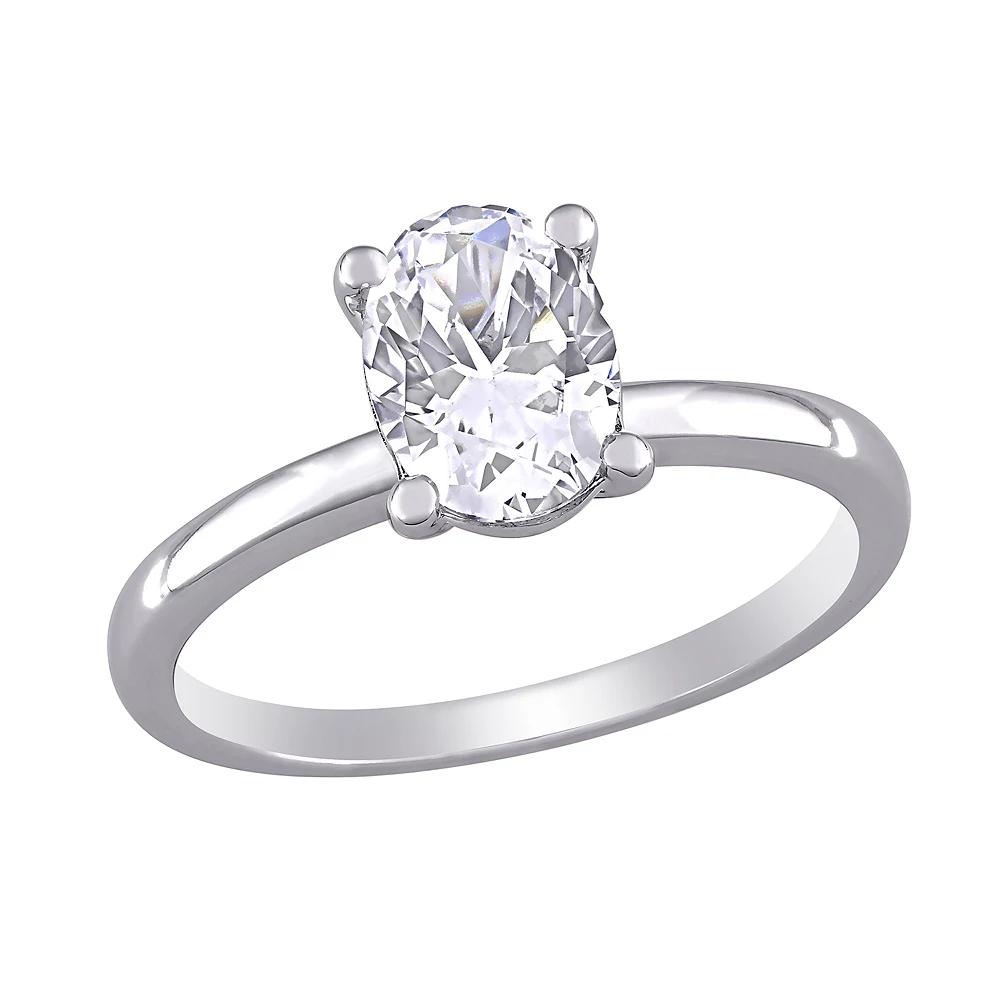 Stella Grace 10k White Gold Oval Cut Lab-Created White Sapphire Solitaire Ring, Women's, Size: 9, 10k Whgold Product Image