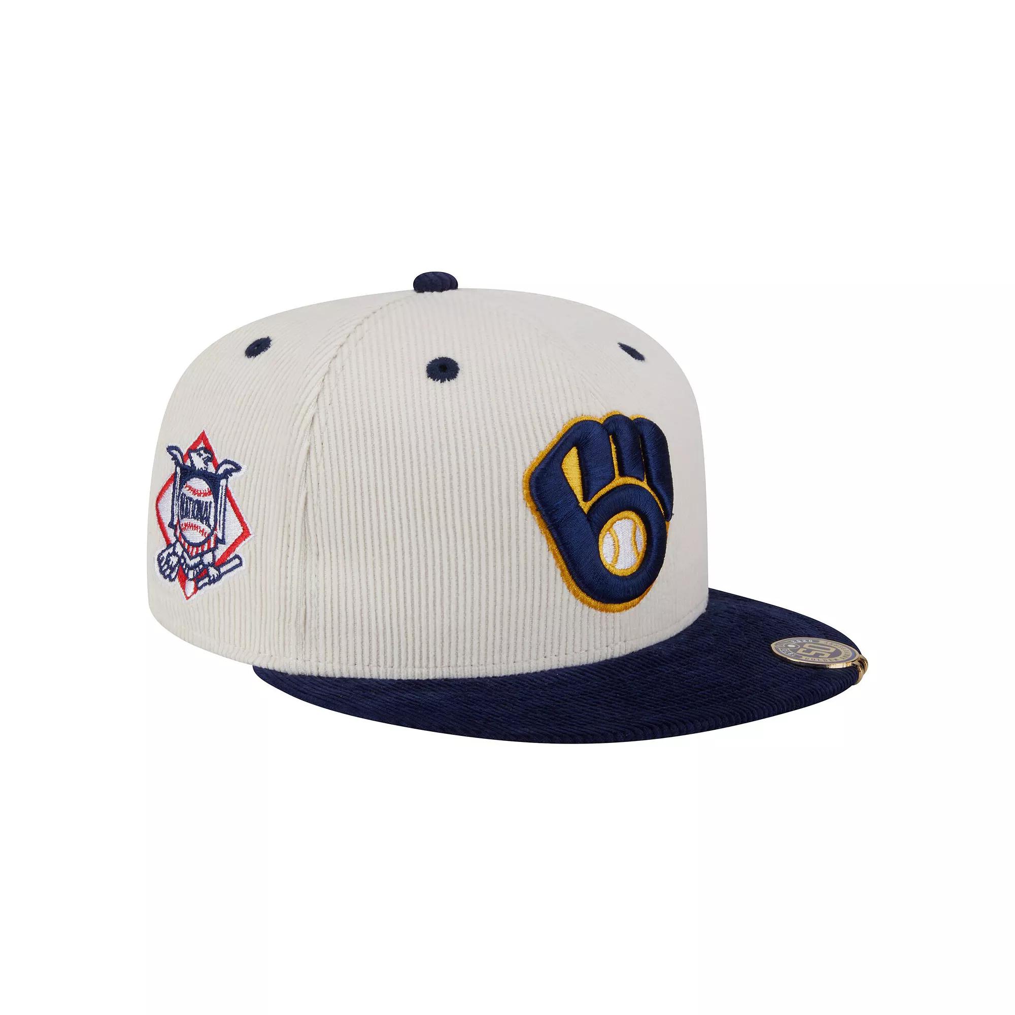Men's New Era Cream/Navy Milwaukee Brewers Two-Tone Corduroy 59FIFTY Fitted Hat, Size: 7 5/8, Beige Product Image