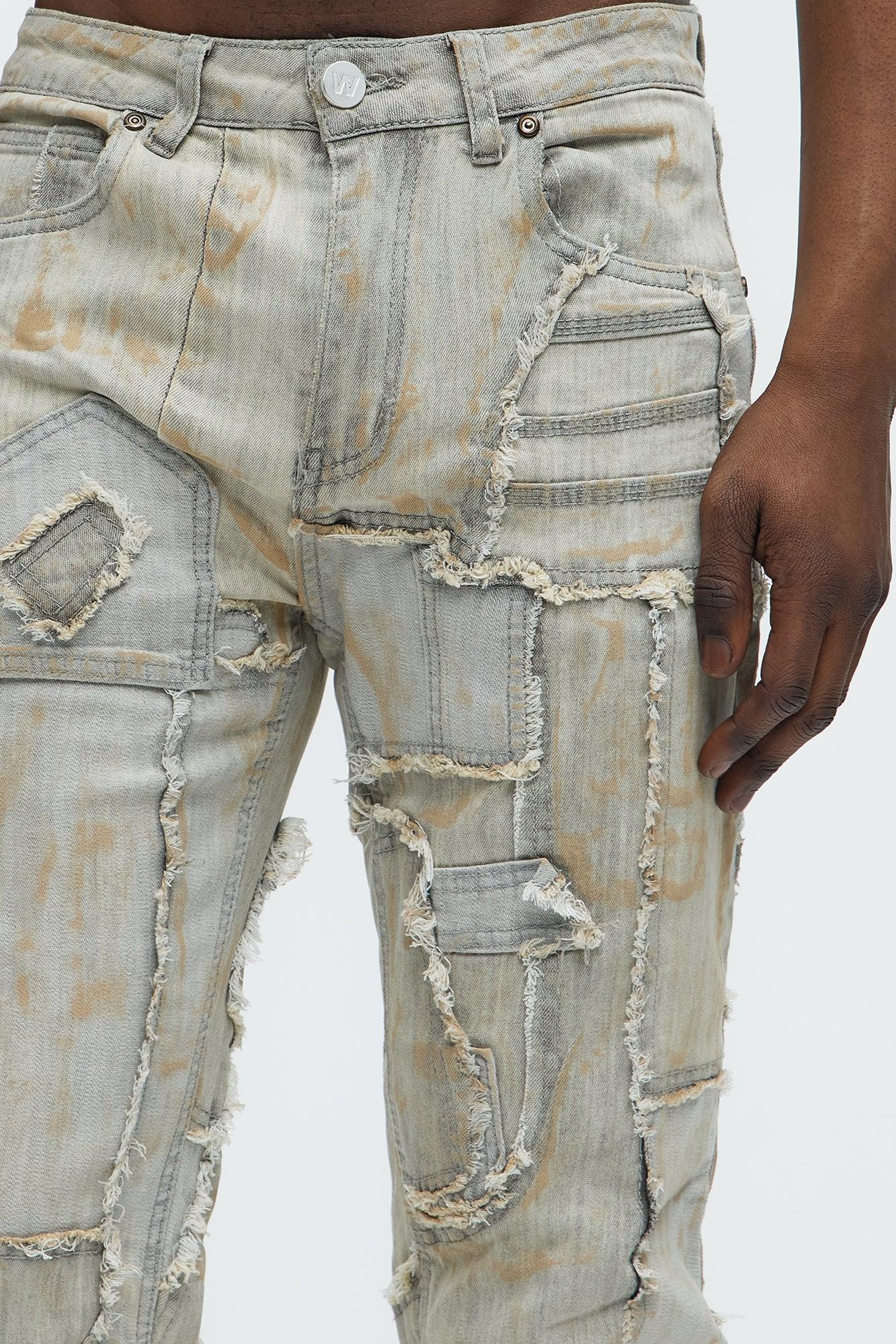 Stacked Skinny Flare Finish The Job Patch Frayed Jeans - Light Wash Product Image