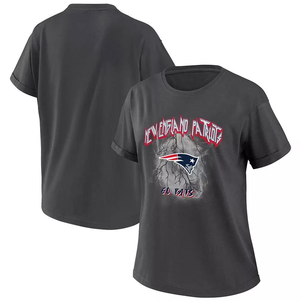 Women's WEAR by Erin Andrews Charcoal New England Patriots Boyfriend T-Shirt,  Product Image