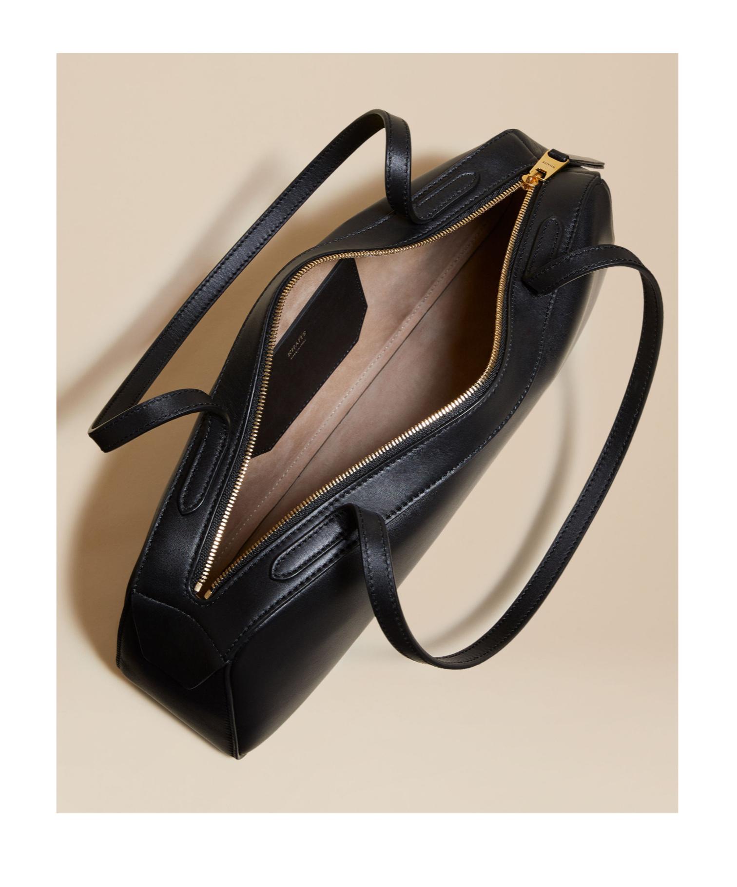 KHAITE Simona Crackle Patent Leather Shoulder Bag In Black Product Image