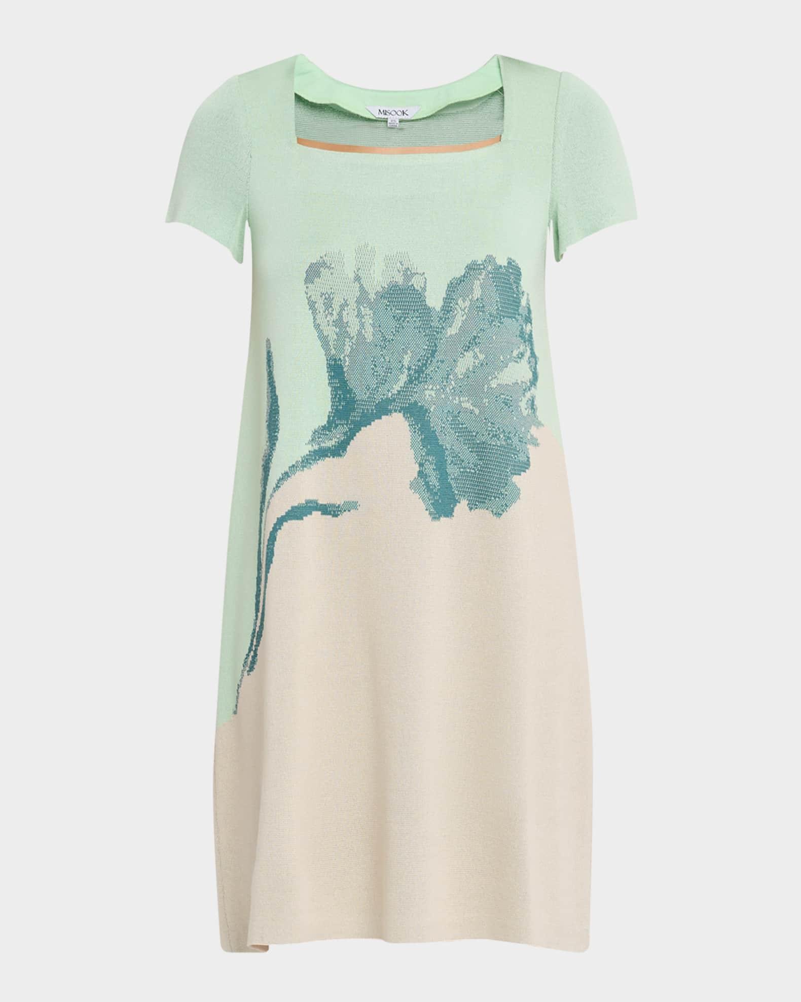 Floral Jacquard Knit  Knee-Length A-Line Dress Product Image