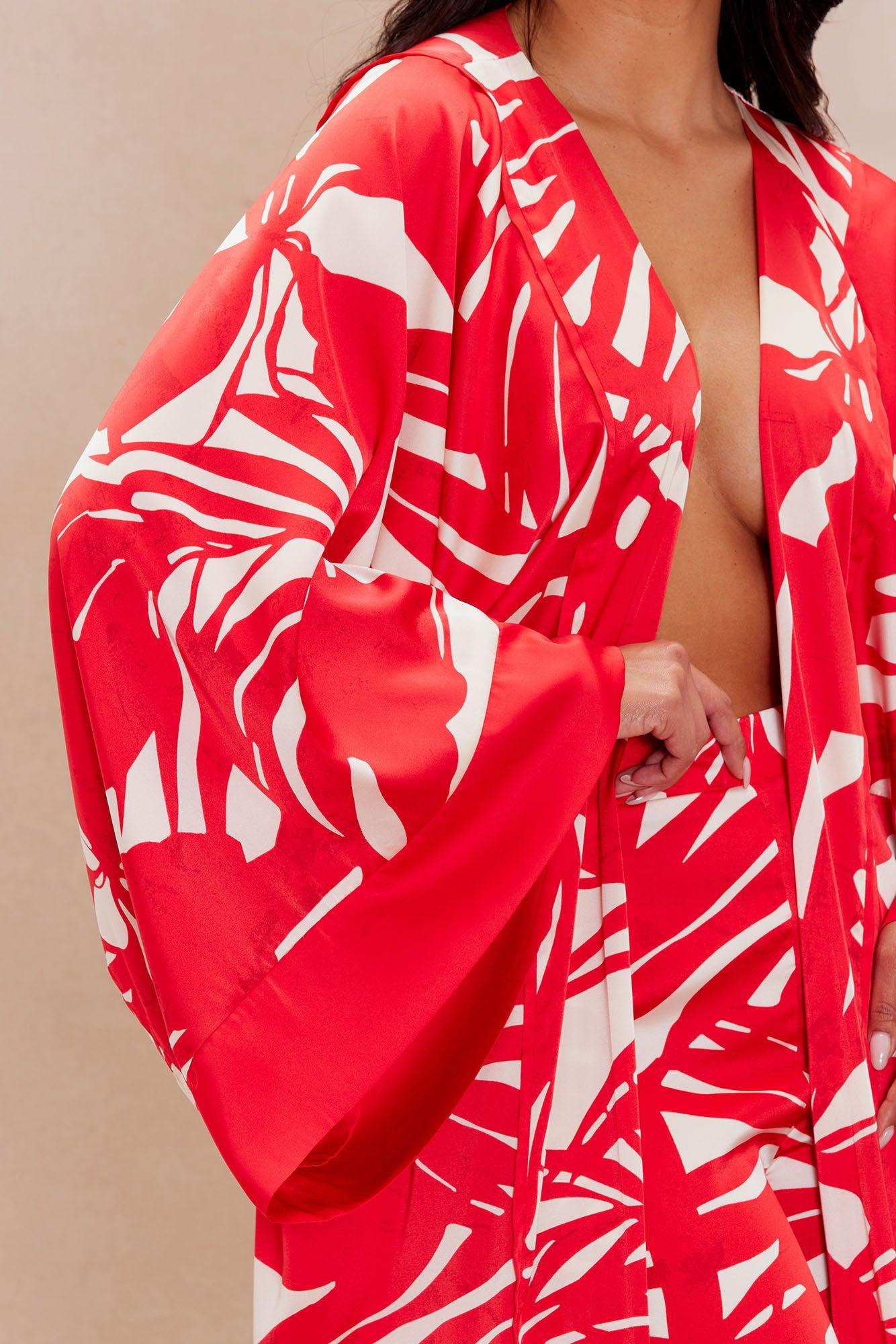 Sasha Satin Kimono - Red/combo Product Image