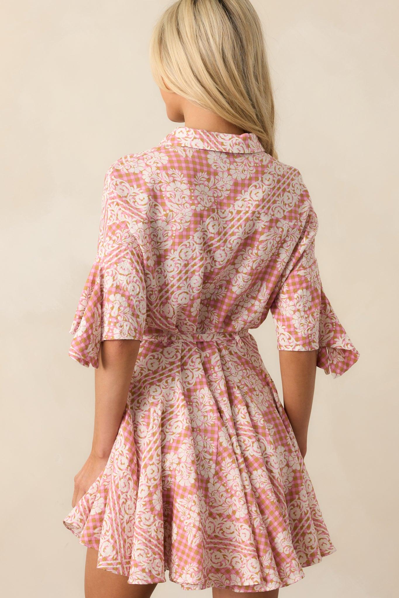 Beach Bum Rose Pink Floral Button Front Mini Dress Product Image