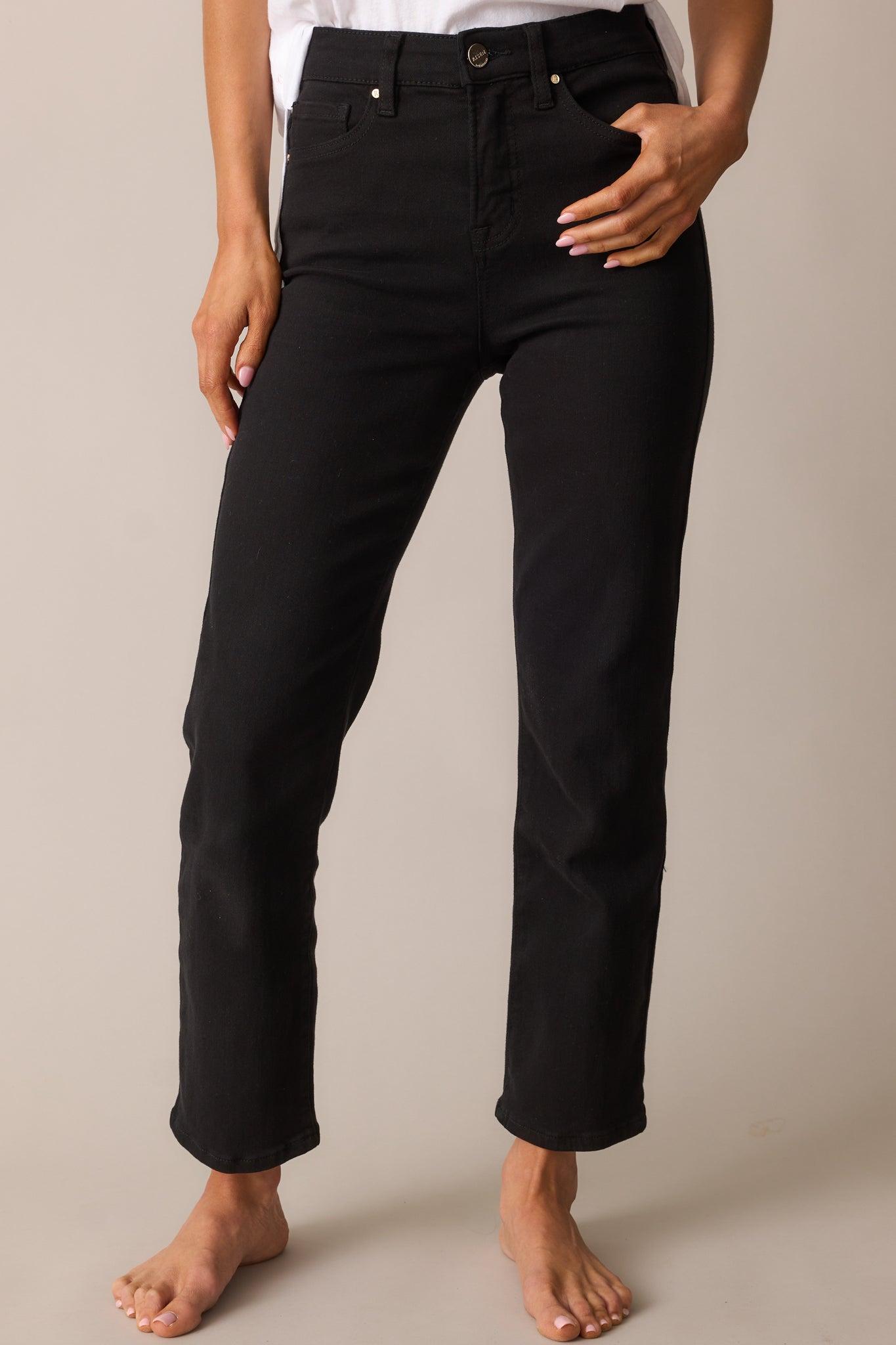 Soft Shadows Black Straight Leg Cropped Raw Hem Jeans Product Image