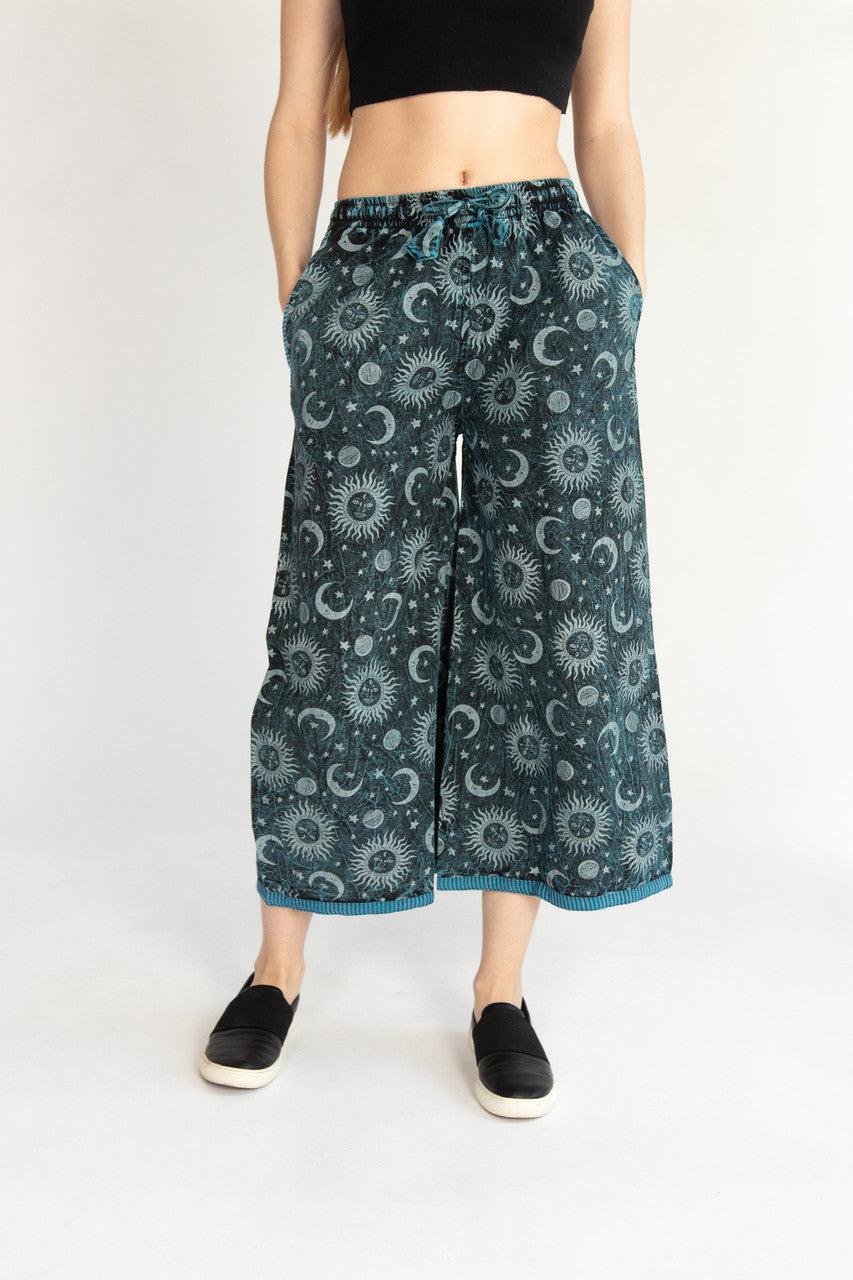 Striped Trim Wide Leg Celestial Print Pants Product Image