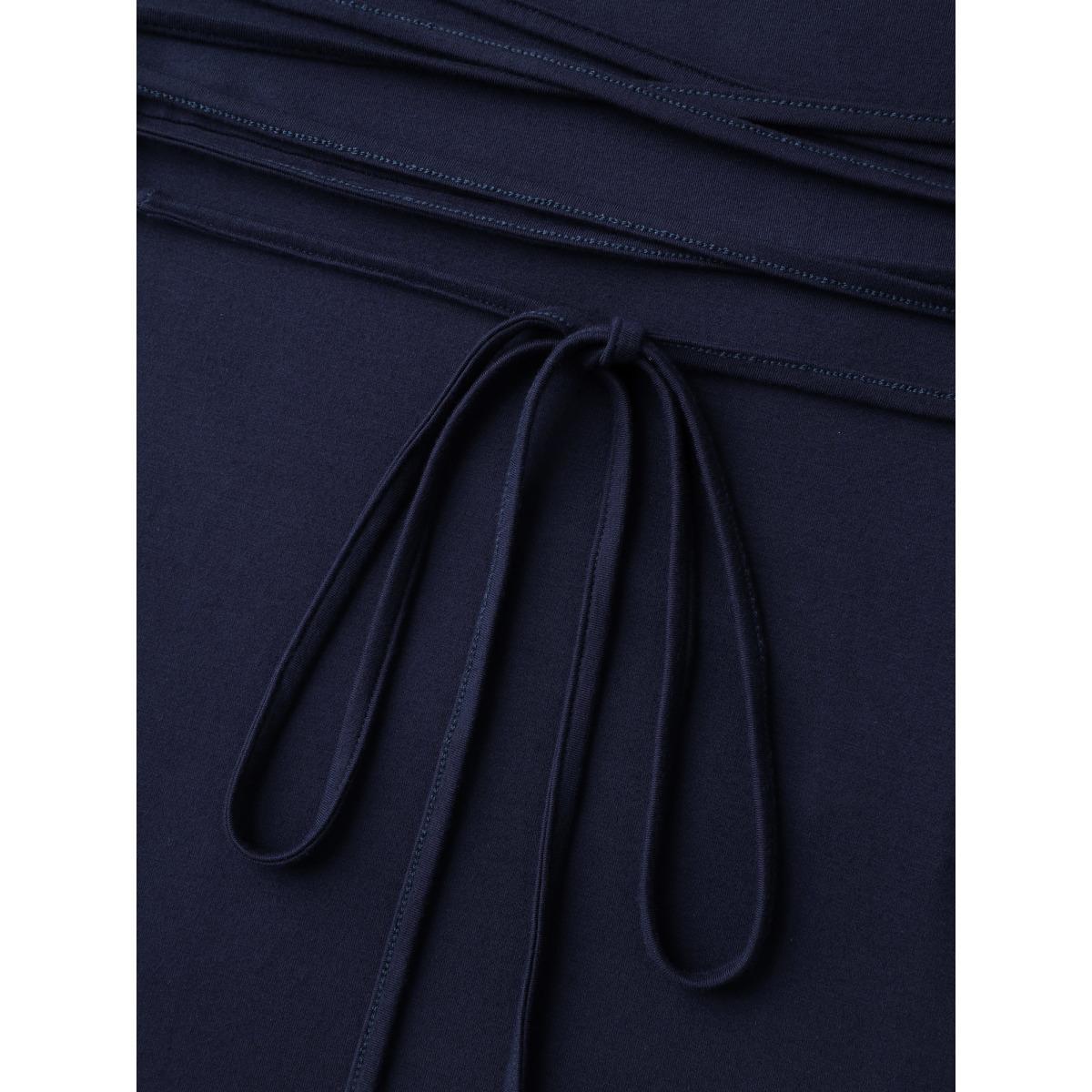 Plus Size Supersoft Waist-Tie Slit Maxi Dress Indigo Women Romantic Cross straps V-neck Short sleeve Curvy BloomChic 14-16/1X Product Image