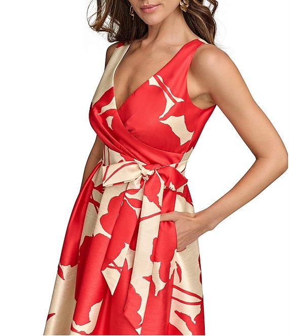 Donna Karan V-Neck Sleeveless Abstract Floral Print Midi Dress Product Image