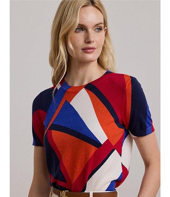 Lauren Ralph Lauren Printed Ribbed Crew Neck Short Sleeve Sweater Product Image