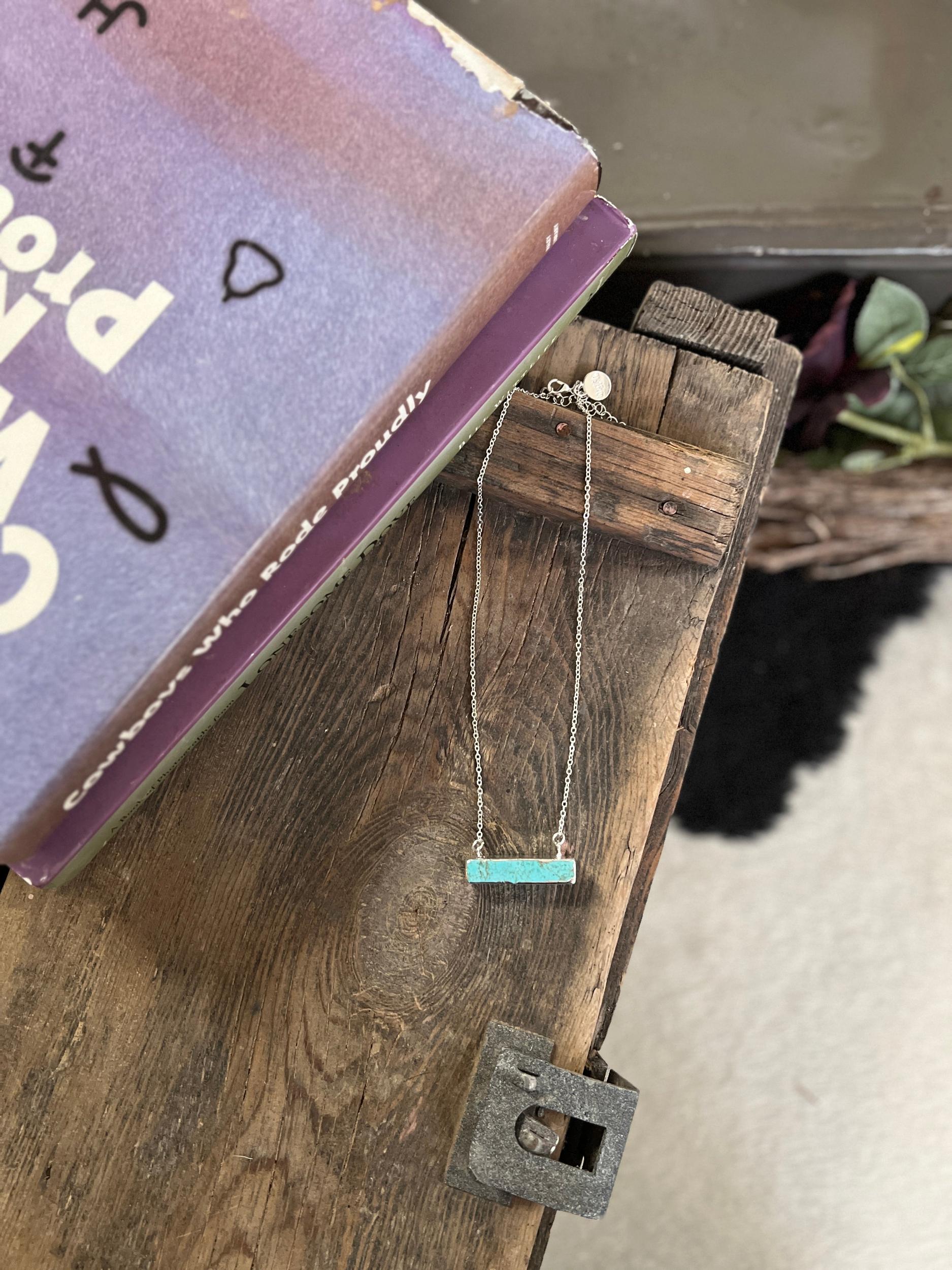 Dainty Silver Necklace With Turquoise Colored Bar Product Image