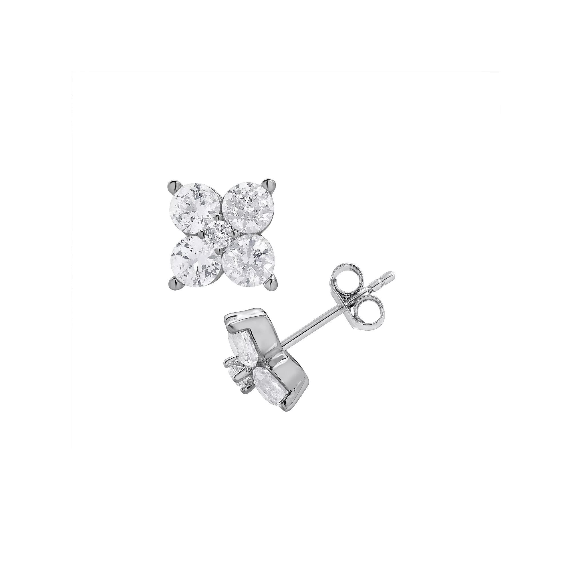 Gemstone Brilliance Lab-Created White Sapphire Cluster Stud Earrings, Women's, Silver Tone Product Image