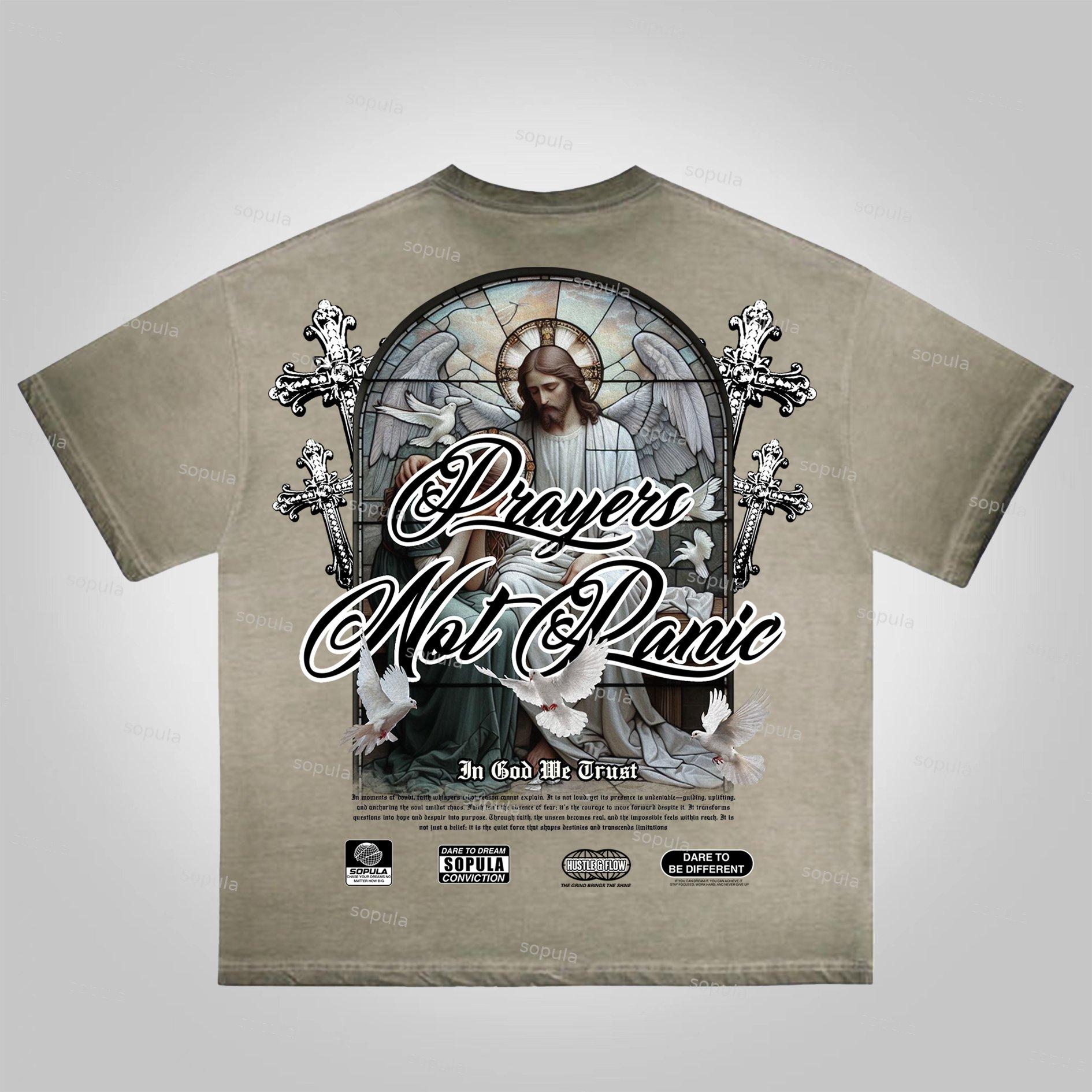 Sopula Prayers God Will Be By Your Side Printed Graphics Washed Cotton T-Shirt Product Image