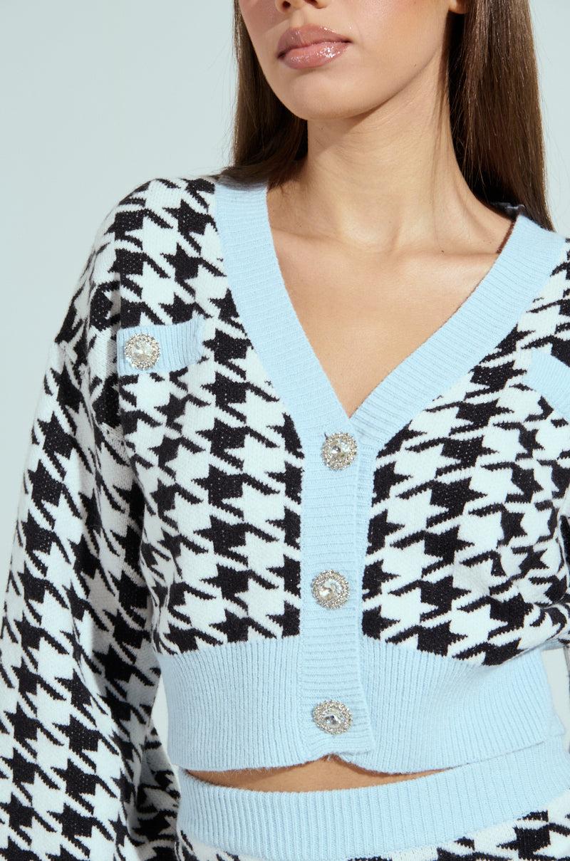 PRETTY AND POSH HOUNDSTOOTH CARDIGAN Product Image