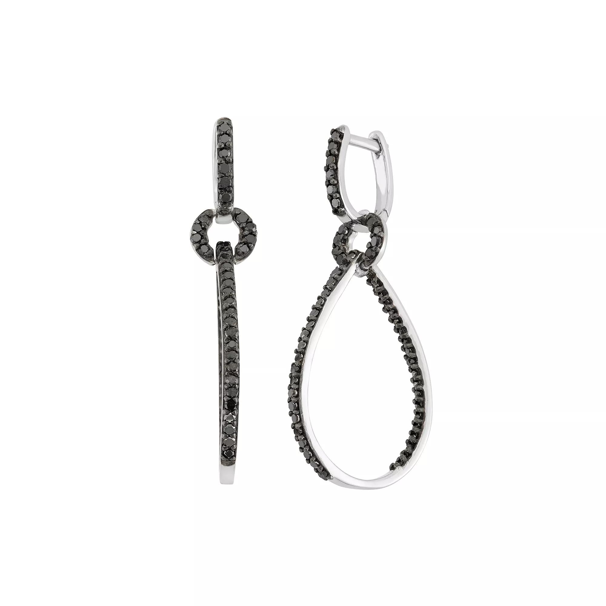 Jewelexcess 1 Carat T.W. Black Diamond Sterling Silver Inside-Out Teardrop Earrings, Women's Product Image