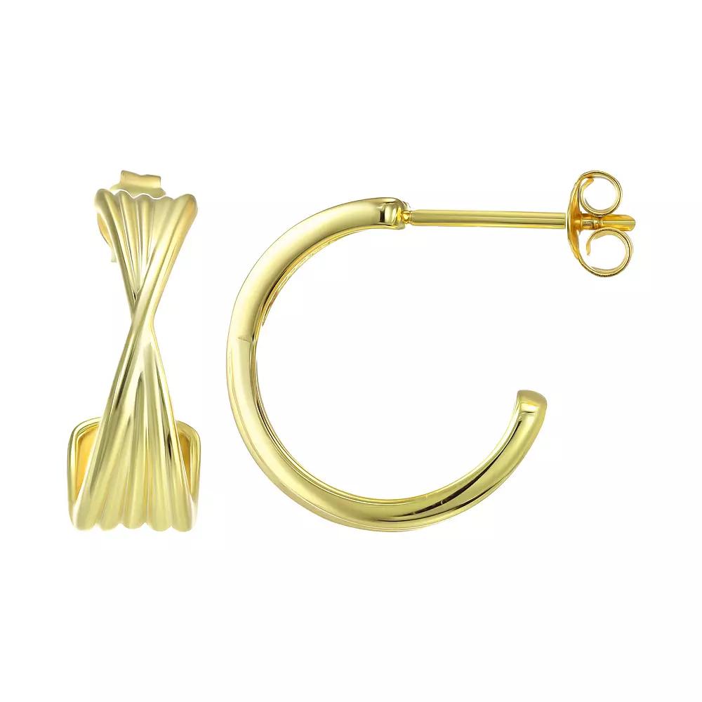 Taylor Grace 14k Gold Plated Ribbed Twist Post Hoop Earrings, Women's, Gold Tone Product Image