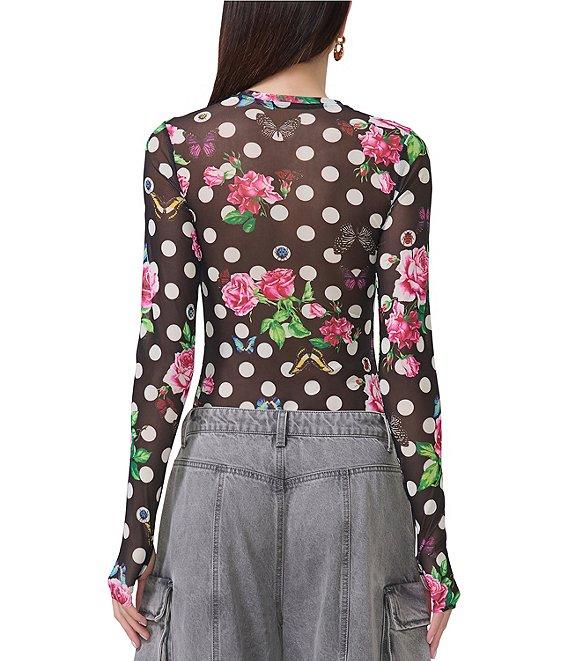 AFRM Kaylee Mesh Dotted Floral Printed Crew Neck Long Sleeve Top Product Image