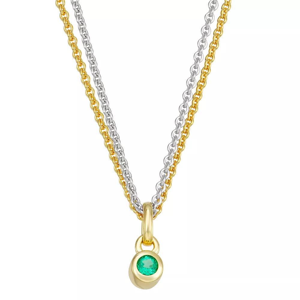 14k Gold & Sterling Silver Double Strand Emerald Charm Necklace, Women's, Size: 18", Gold Tone Product Image