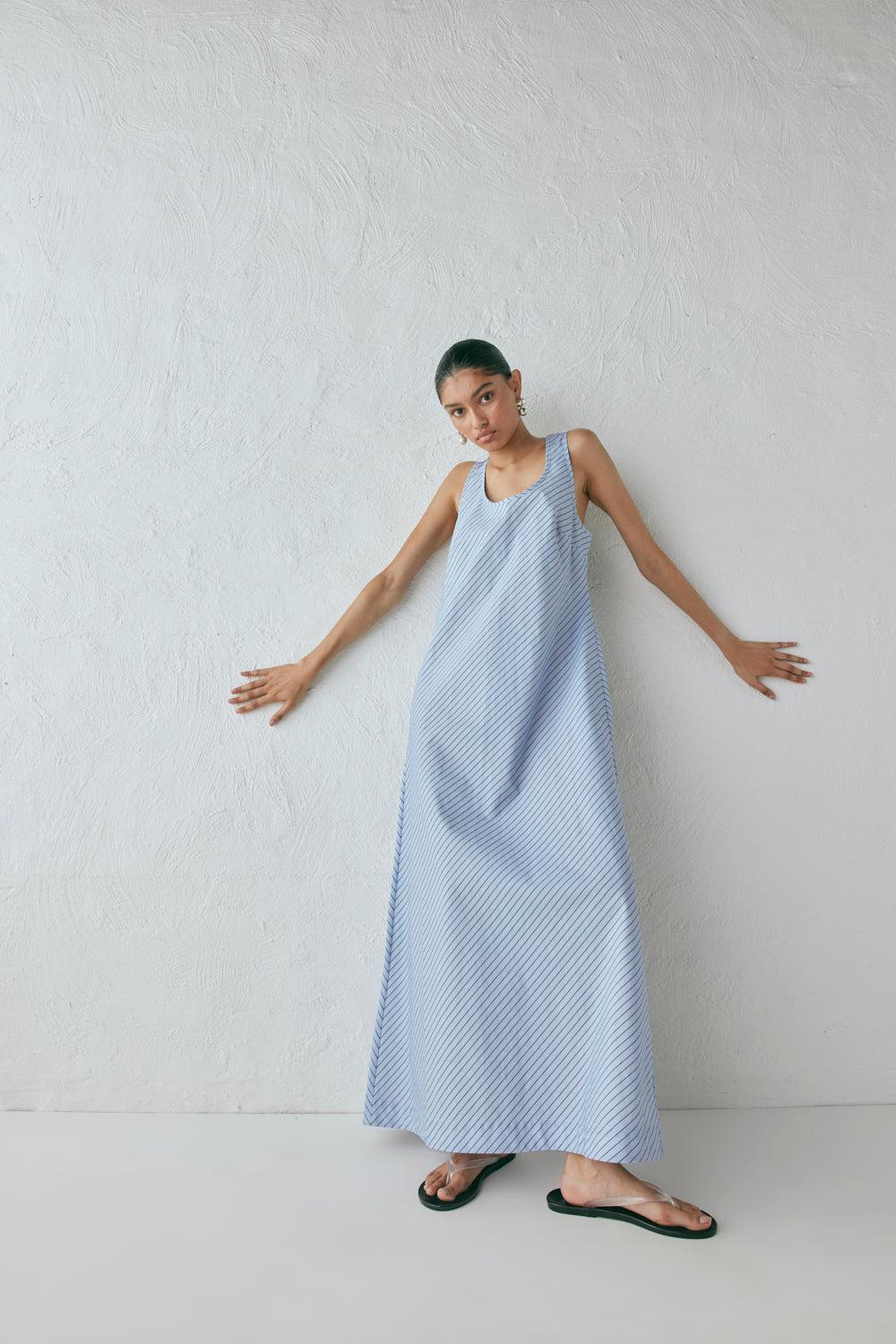 Kajal Maxi Dress Blue Stripe Product Image