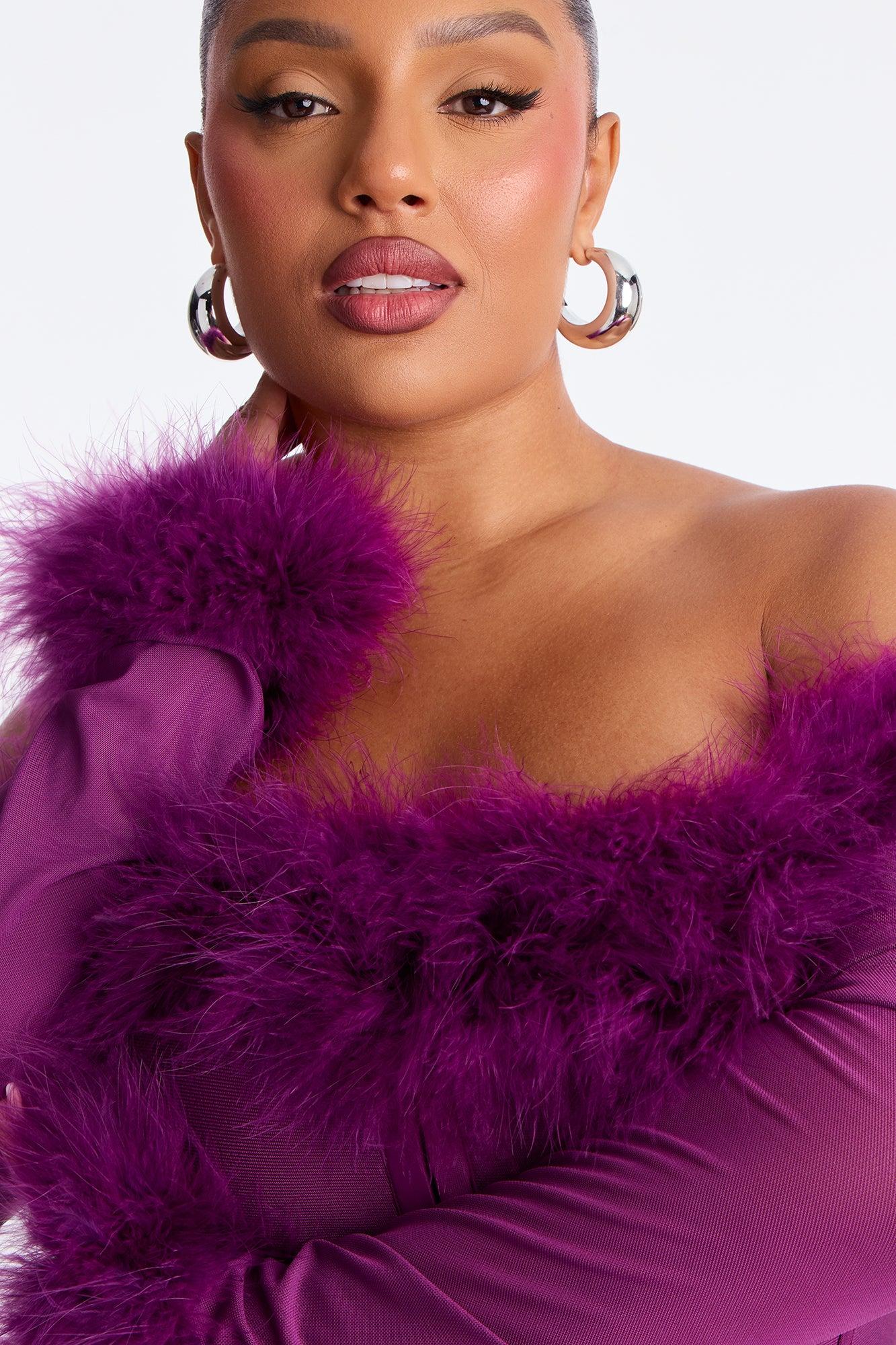 Fur Real Corset Waist Bandage Midi Dress - Plum Female Product Image