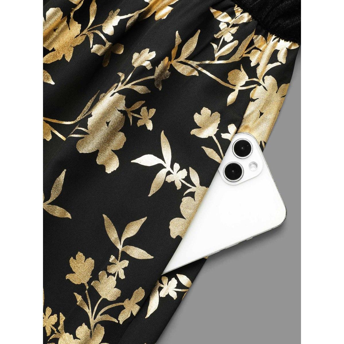 Plus Size Glitter Floral Patchwork Velvet Midi Dress Black Women Cocktail Texture Party Curvy Bloomchic 14-16/1X Product Image