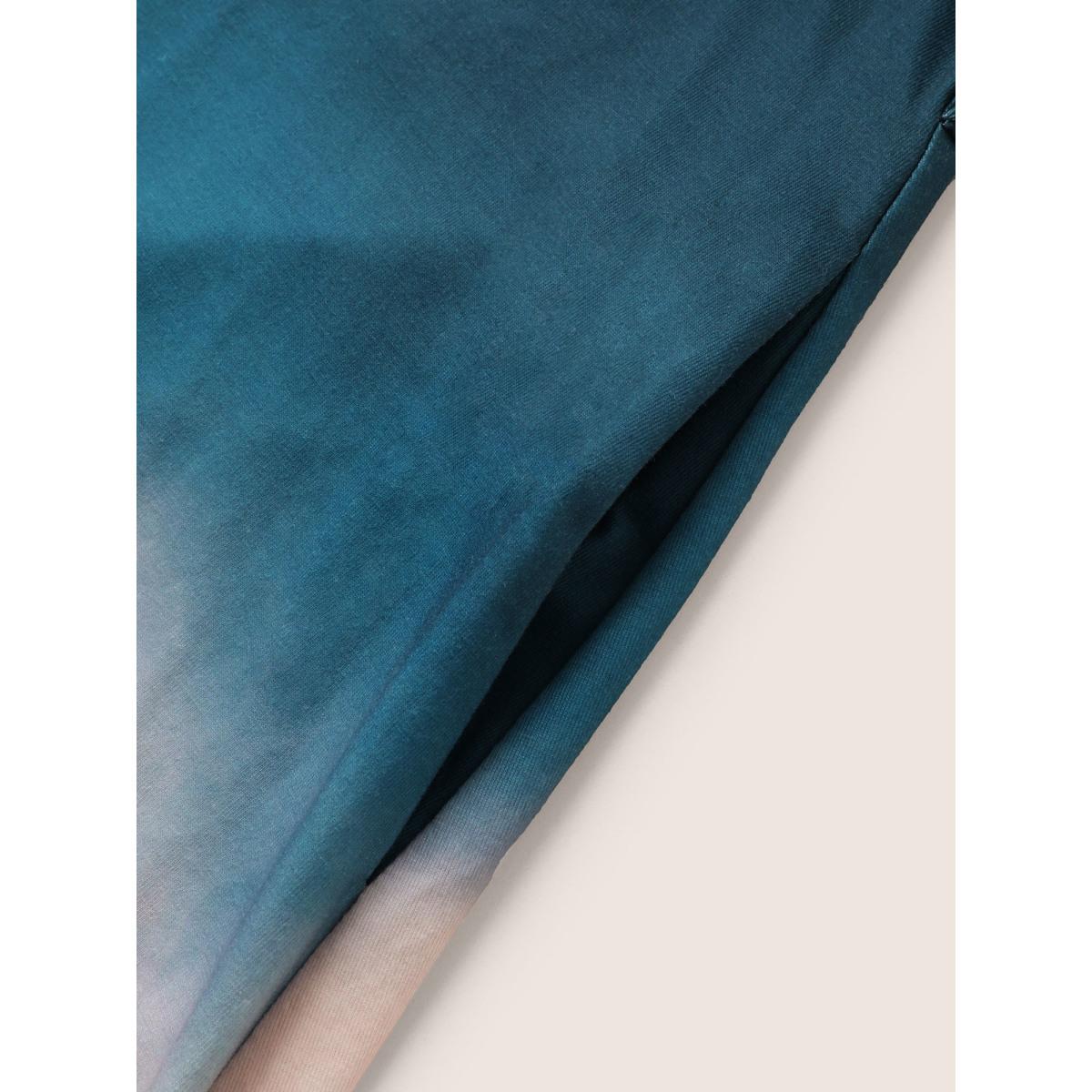 Plus Size Tie Dye Belted Gathered Asymmetrical Hem Dress Indigo Women Resort Non V-neck Sleeveless Curvy Midi Dress BloomChic 14-16/1X Product Image