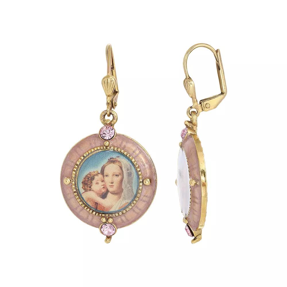 Symbols of Faith Enamel Mary and Child Drop Earrings, Women's, Pink Product Image