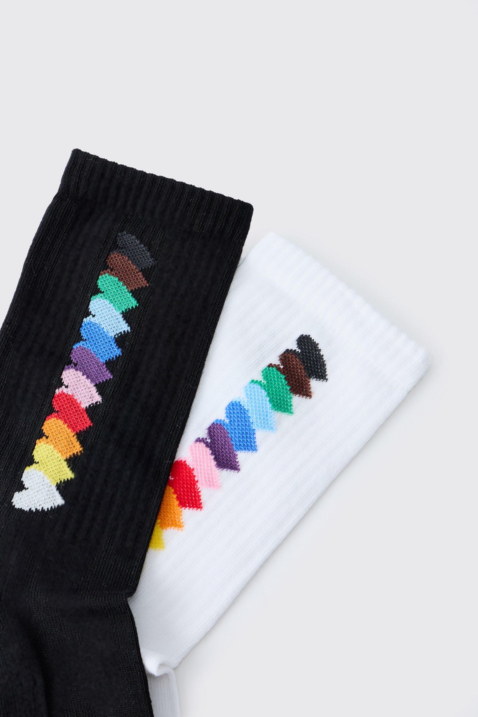 2 Pack Rainbow Graphic Pride Socks | boohooMAN USA Product Image