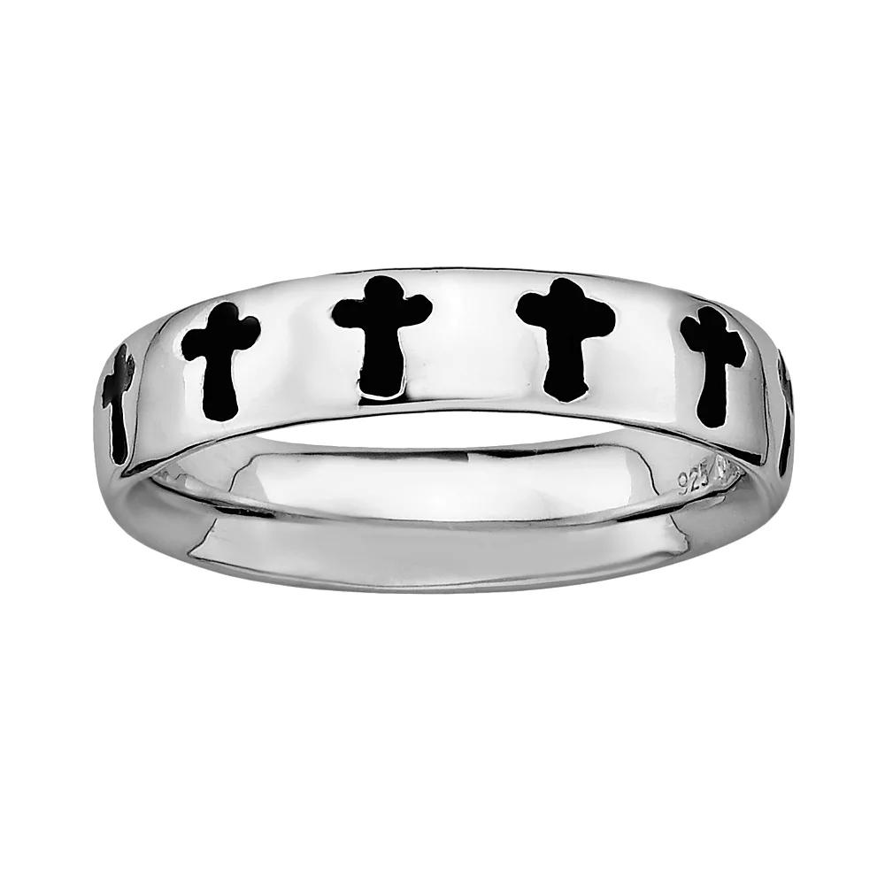 Stacks & Stones Sterling Silver Black Enamel Cross Stack Ring, Women's, Size: 5 Product Image
