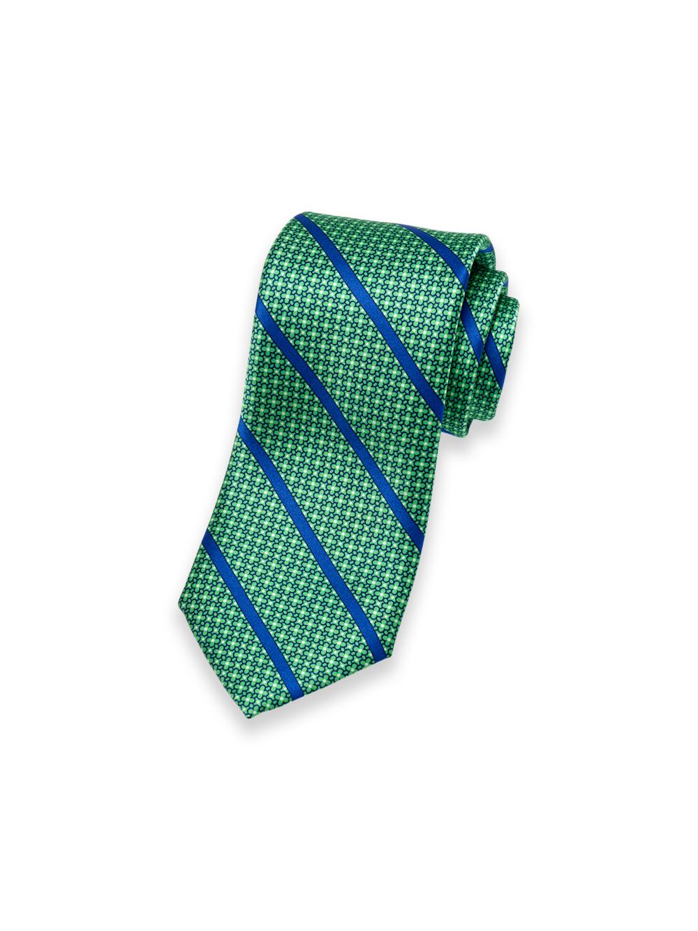 Stripe Printed Italian Silk Tie - Green/blue Product Image