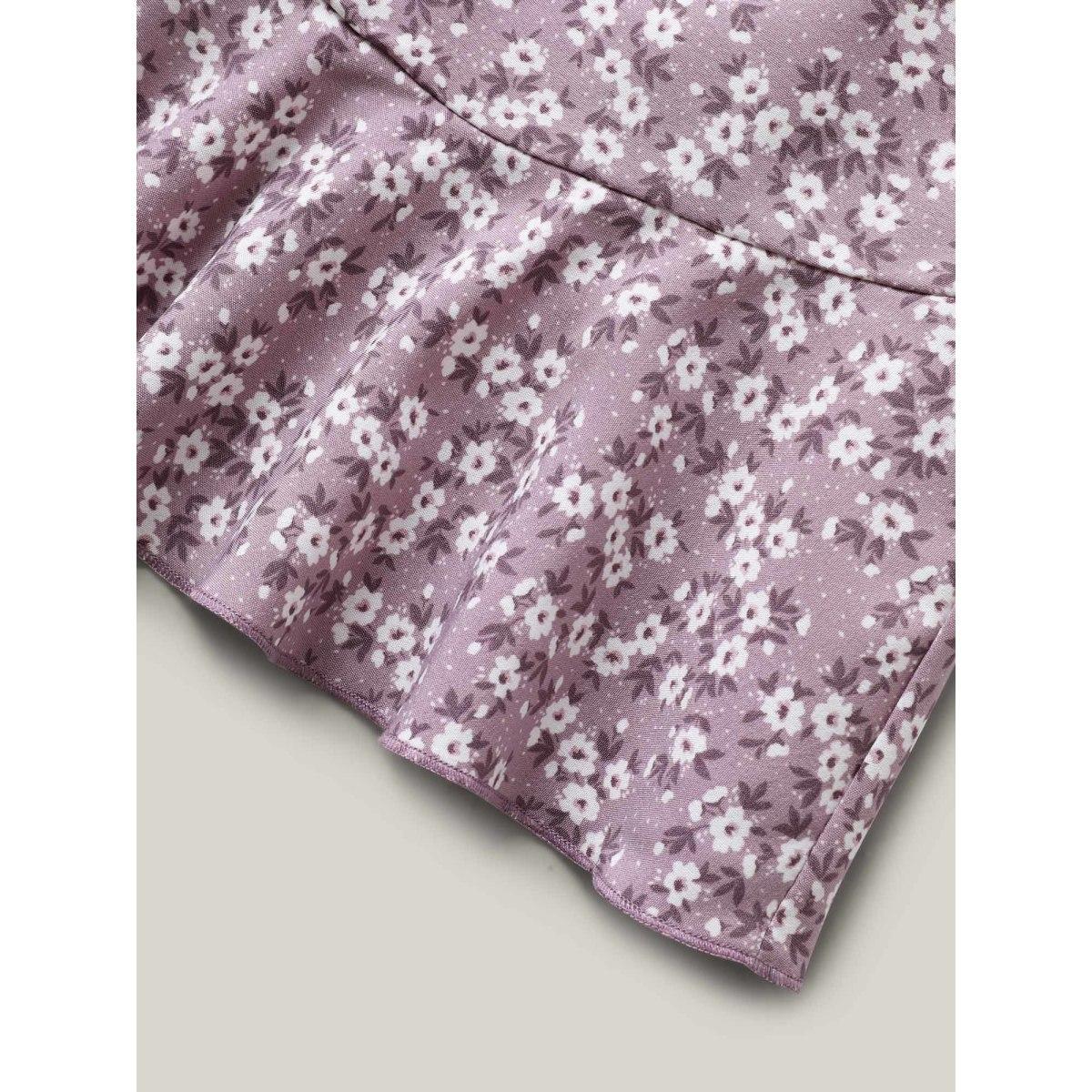 Plus Size Ditsy Floral Print Wide-Leg Shorts Women Lilac Leisure Non Wide Leg Casual Shorts BloomChic 22-24/3X Product Image