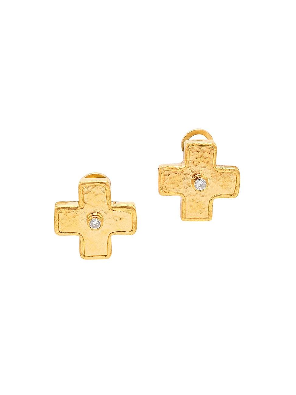 Womens Amulet 24K Gold & Diamond Cross Earrings Product Image