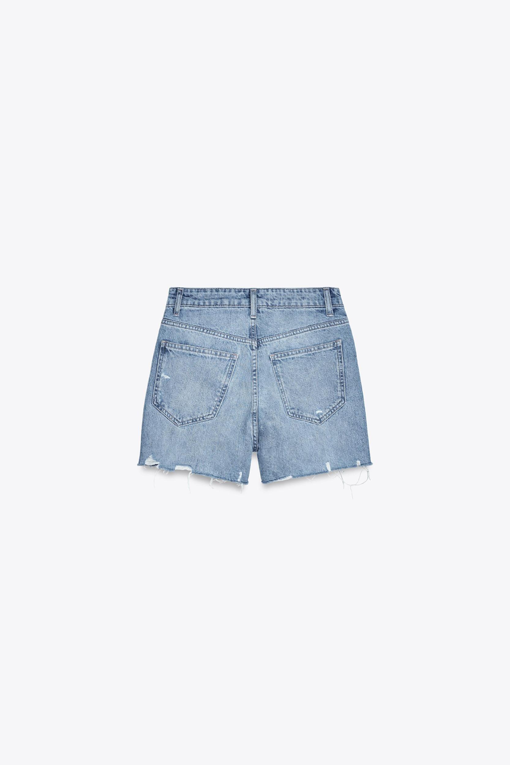 HIGH-RISE CROSS WAIST MOM FIT TRF DENIM SHORTS Product Image