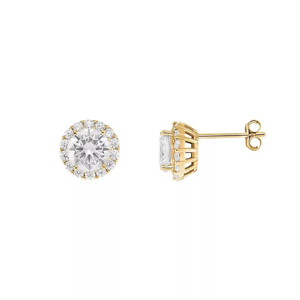 PRIMROSE Sterling Silver Pave Cubic Zirconia Round Stud Earrings, Women's, Gold Tone Clear Product Image