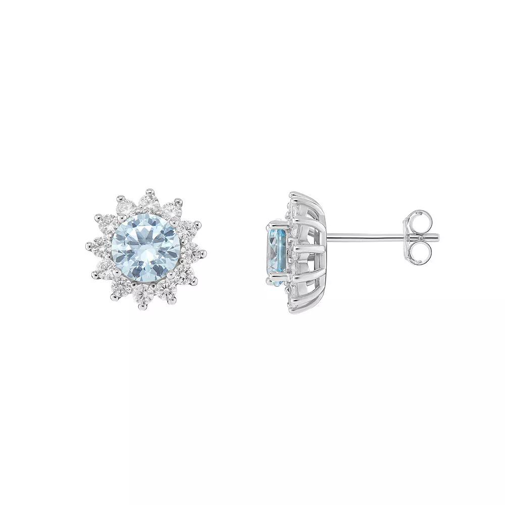 PRIMROSE Sterling Silver Cubic Zirconia Flower Stud Earrings, Women's, Sterling Blue Product Image