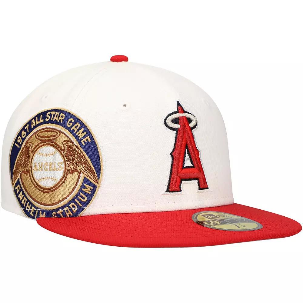 Men's New Era White/Red Los Angeles Angels Major Sidepatch 59FIFTY Fitted Hat, Size: 8 Product Image