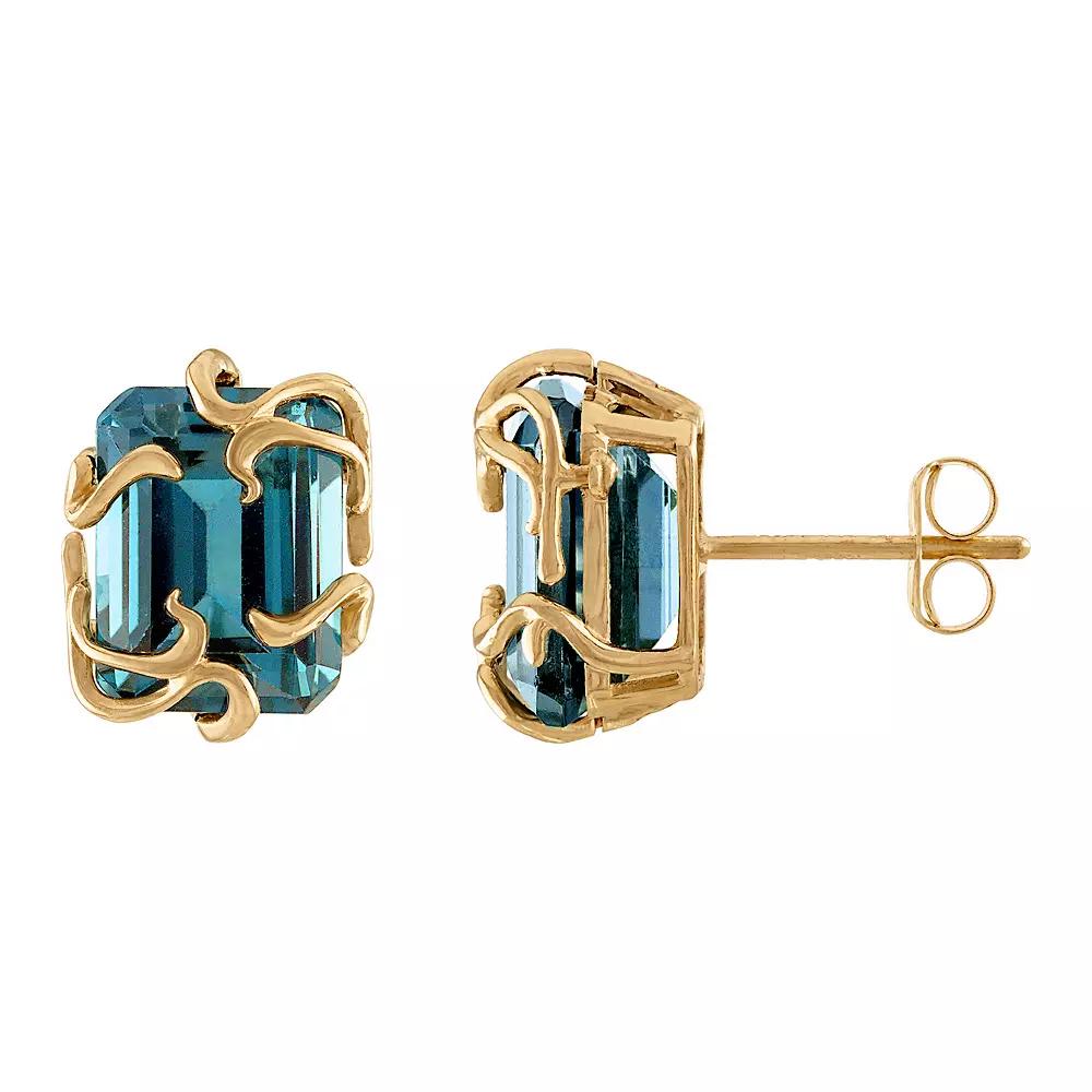 Tiara 10k Gold London Blue Topaz Medusa Stud Earrings, Women's Product Image