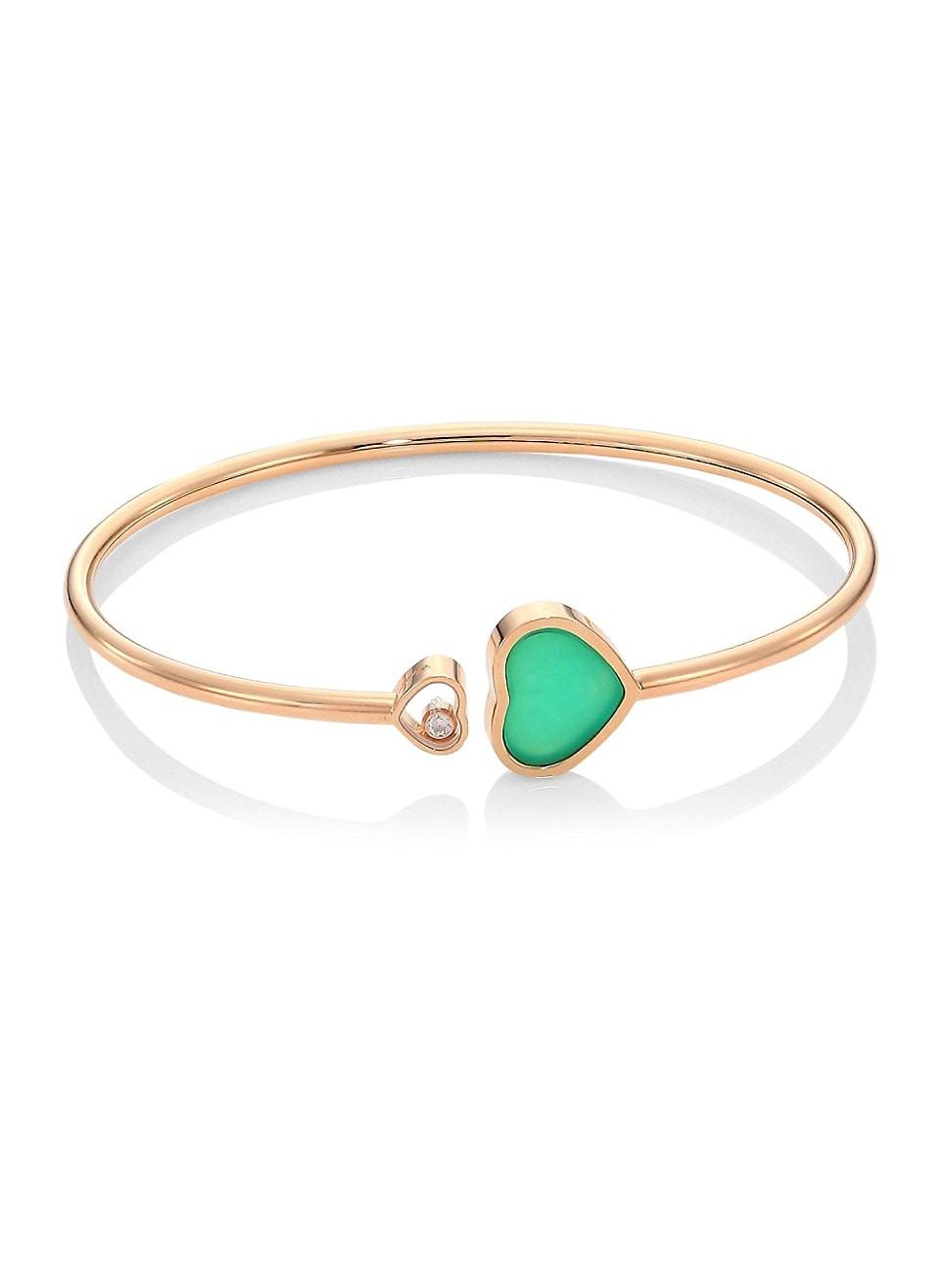 Womens Happy Hearts 18K Rose Gold, Diamond & Chrysoprase Bangle Product Image
