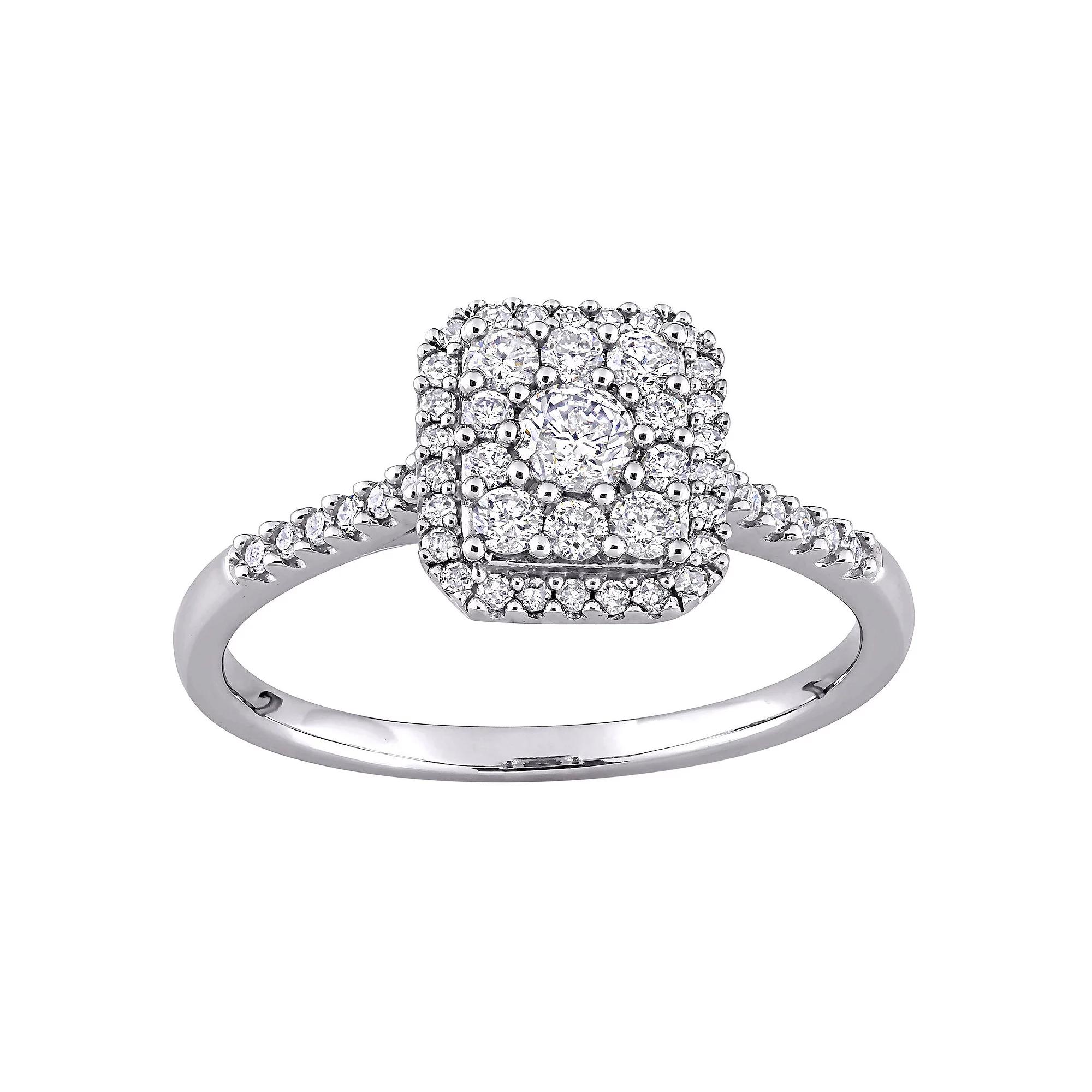 Stella Grace 10k White Gold 1/2 Carat T.W. Diamond Cluster Engagement Ring, Womens 10k Gold Product Image