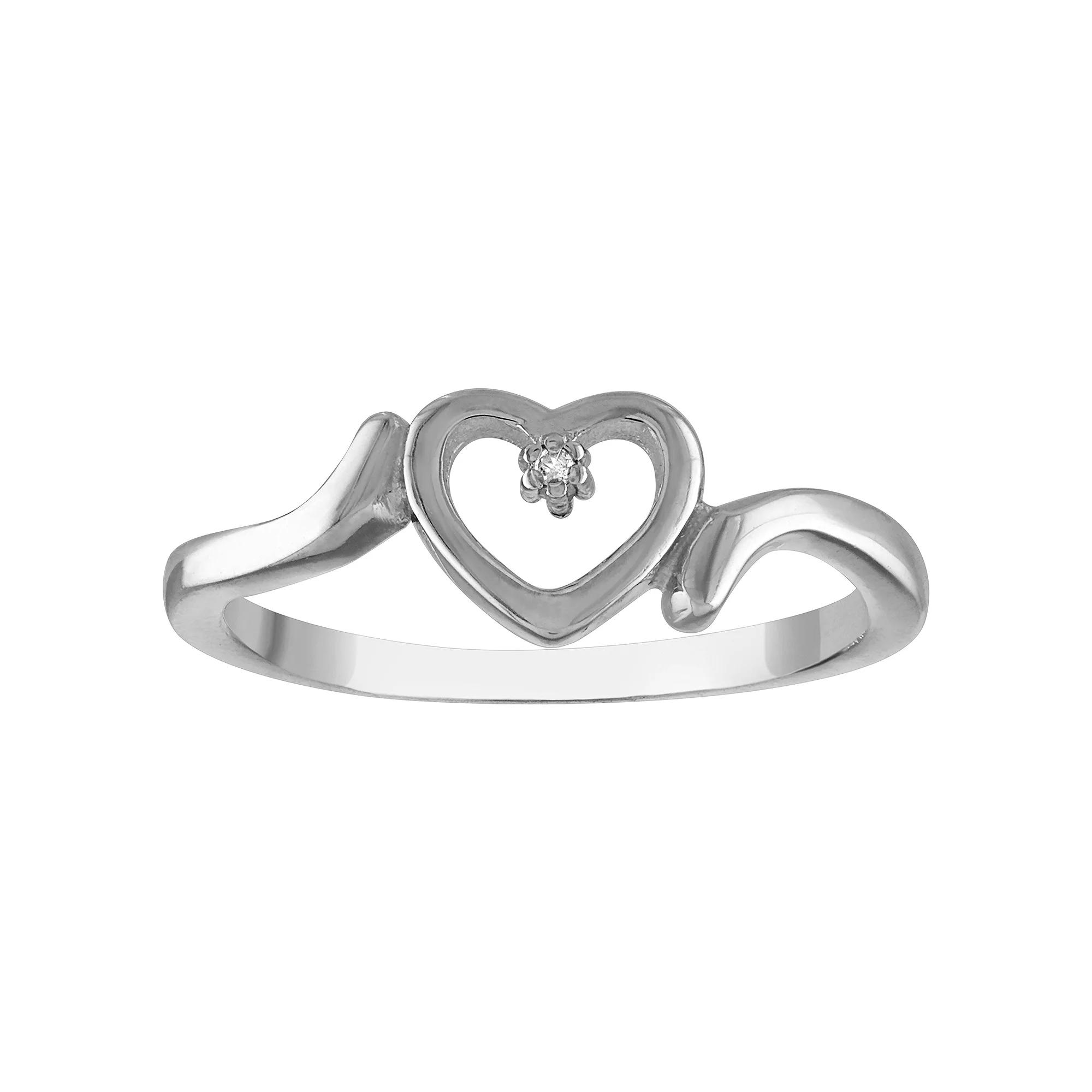 Junior Jewels Kids Sterling Silver Diamond Accent Heart Ring, Womens White Product Image