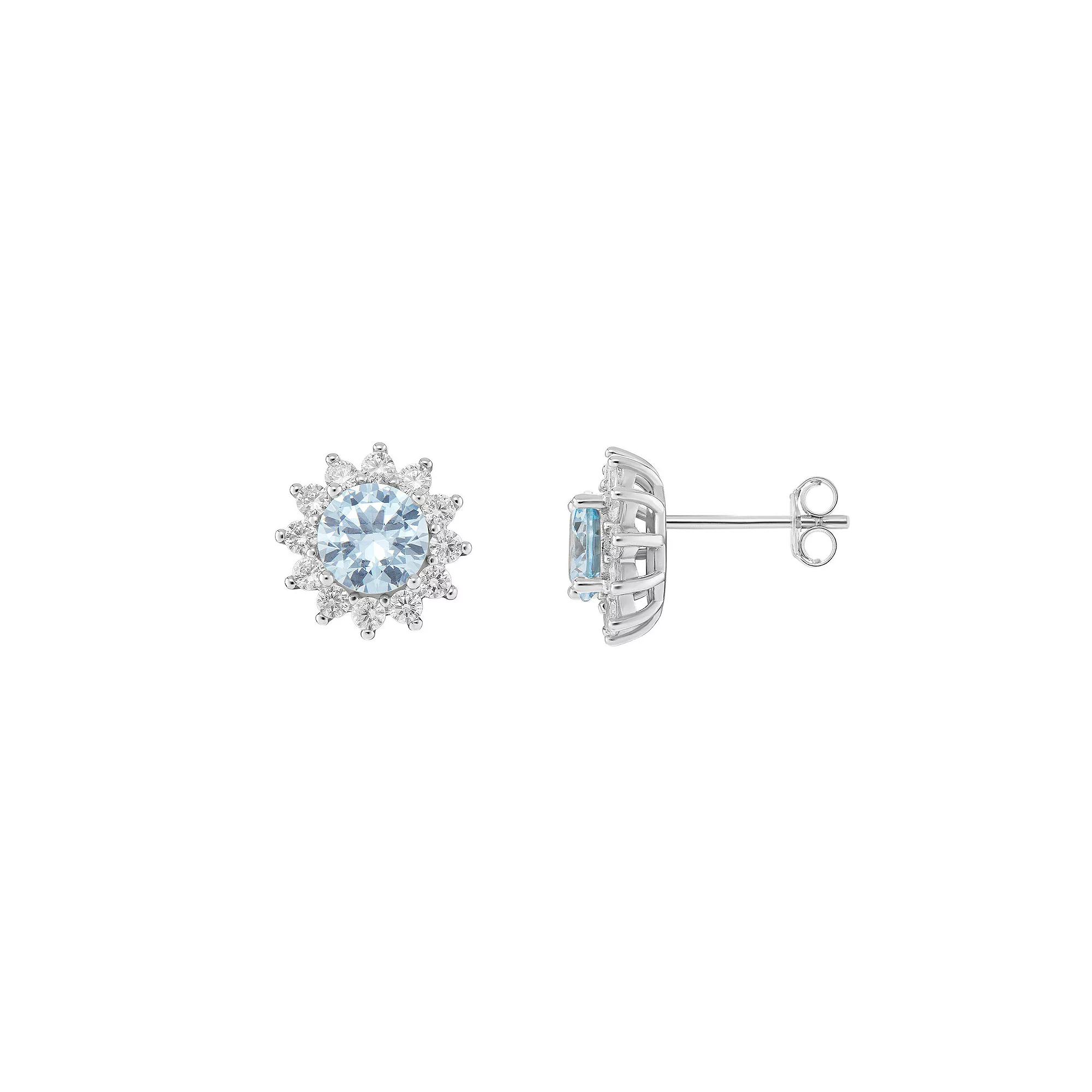 PRIMROSE Sterling Silver Cubic Zirconia Flower Stud Earrings, Women's, Sterling Blue Product Image