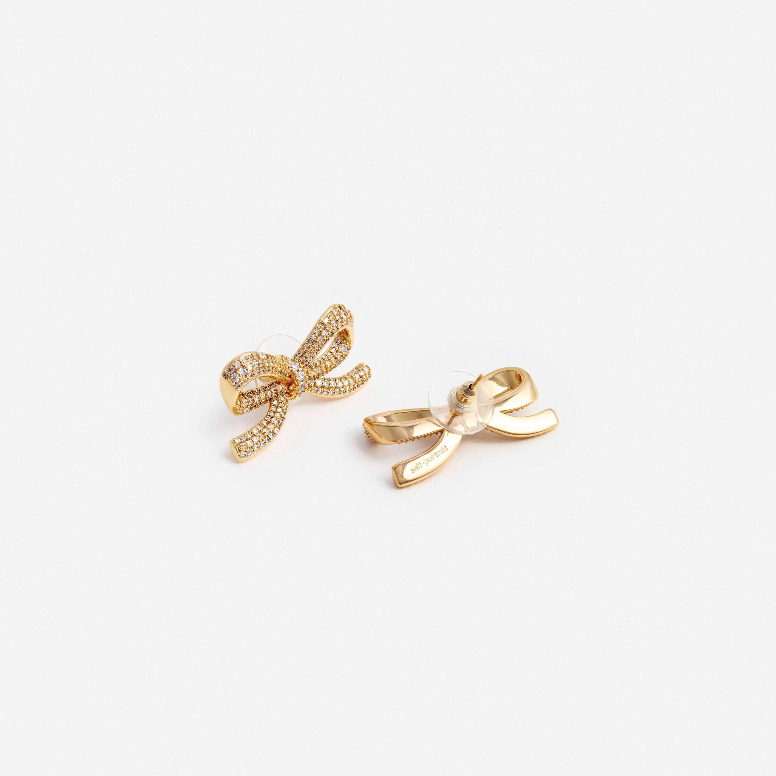 Gold Crystal Bow Earrings Product Image