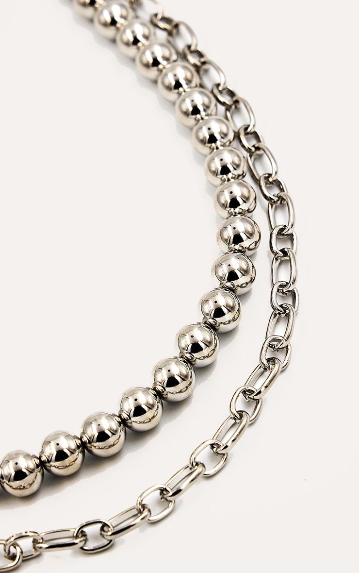 Silver Beaded Layered Chain Necklace Product Image