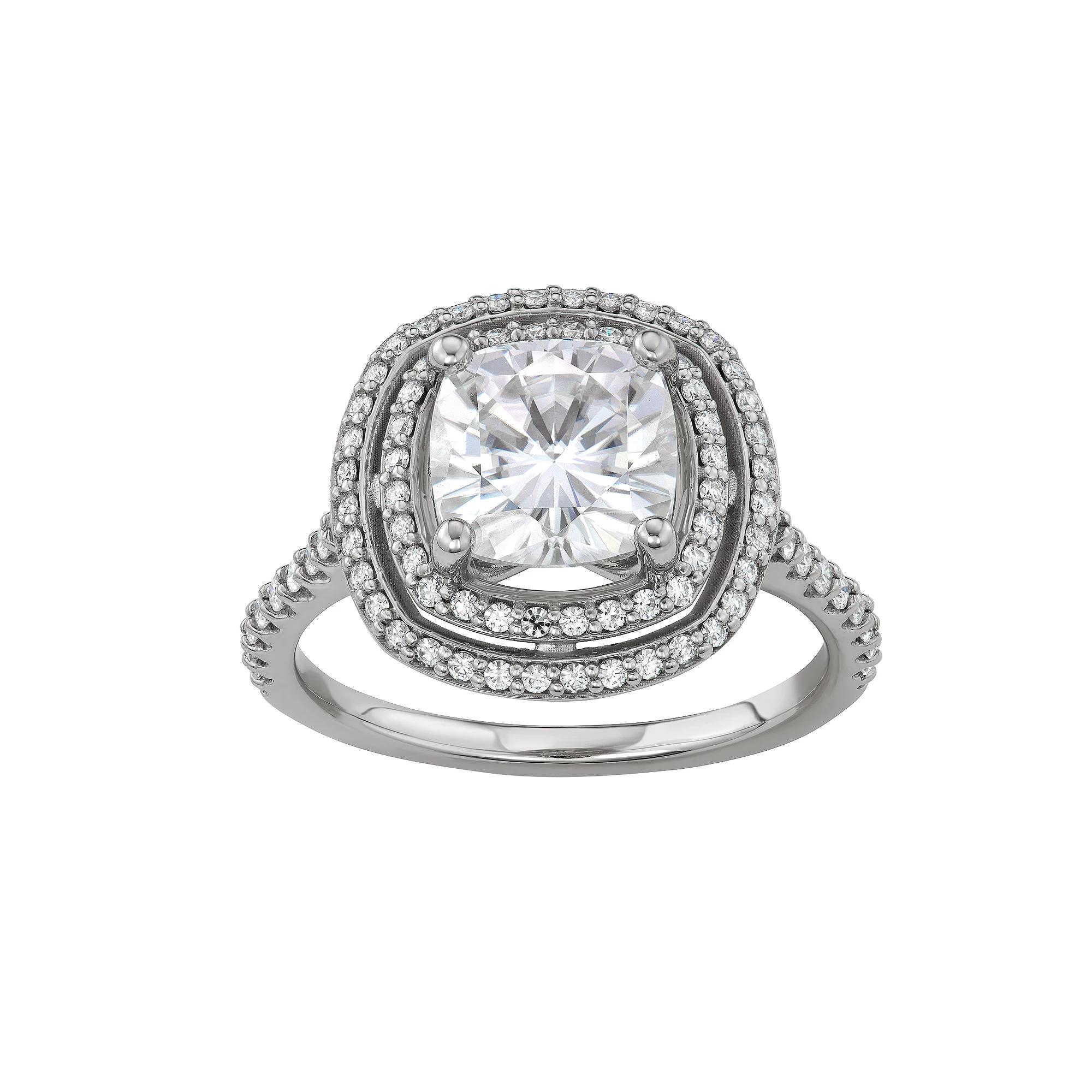 14k White Gold 2 9/10 Carat T.W. Lab-Created Moissanite Cushion Double Halo Ring, Women's, Size: 8, 14kwh Gold Product Image