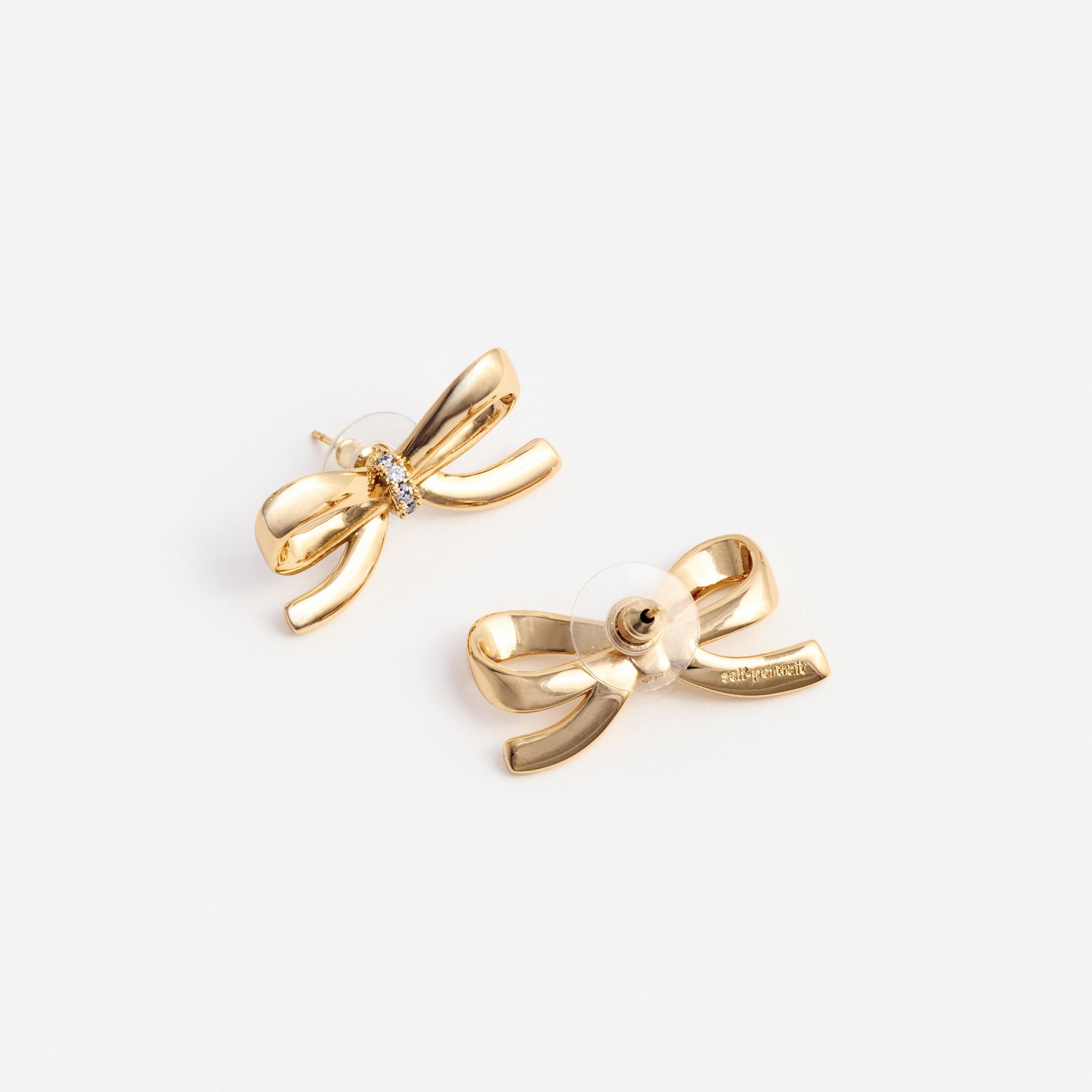 Gold Crystal Bow Earrings Product Image